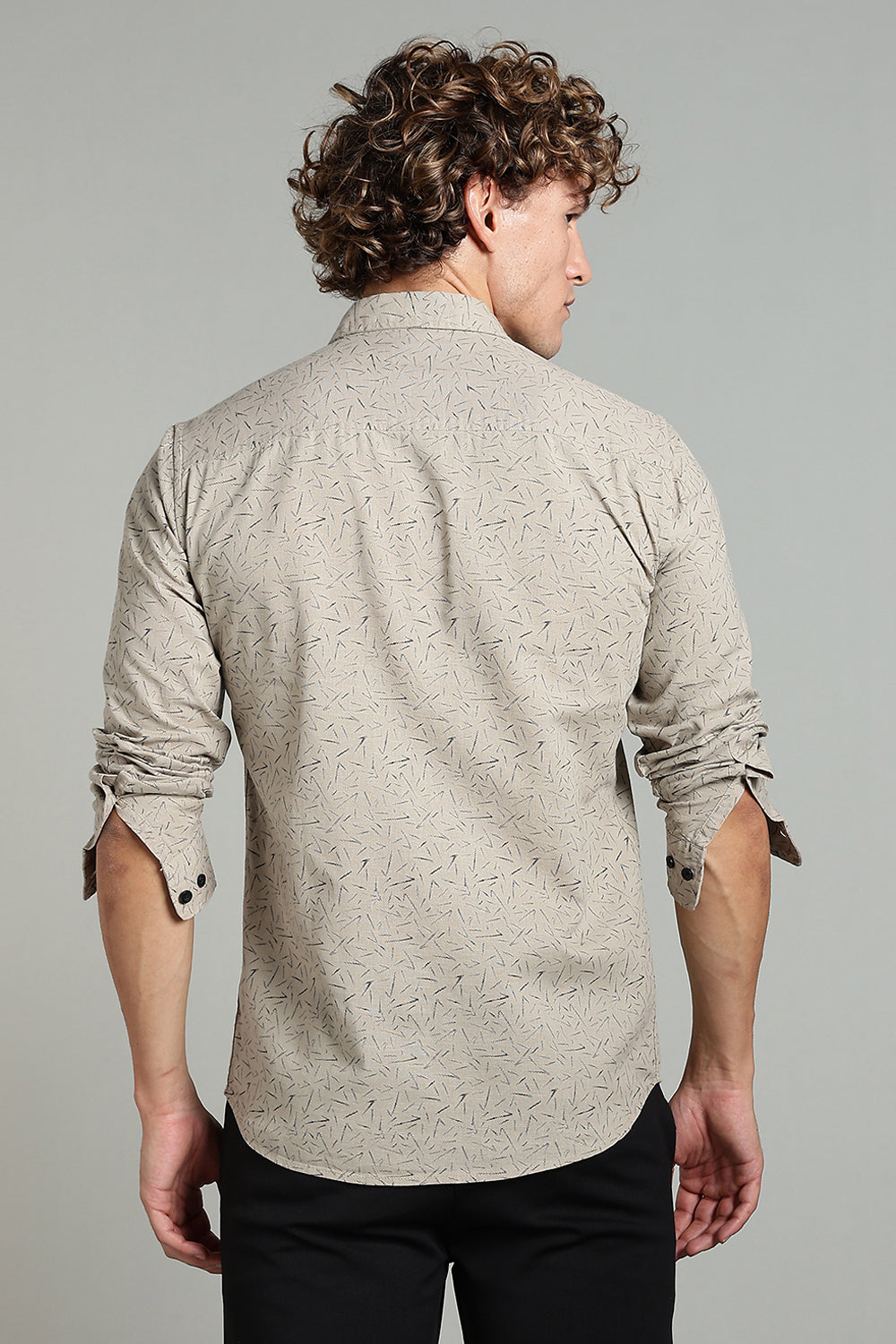 Enhance  Men’s Printed Casual Shirt – Full Sleeves with Patch Pocket and Button Cuffs  - Beige - SA05