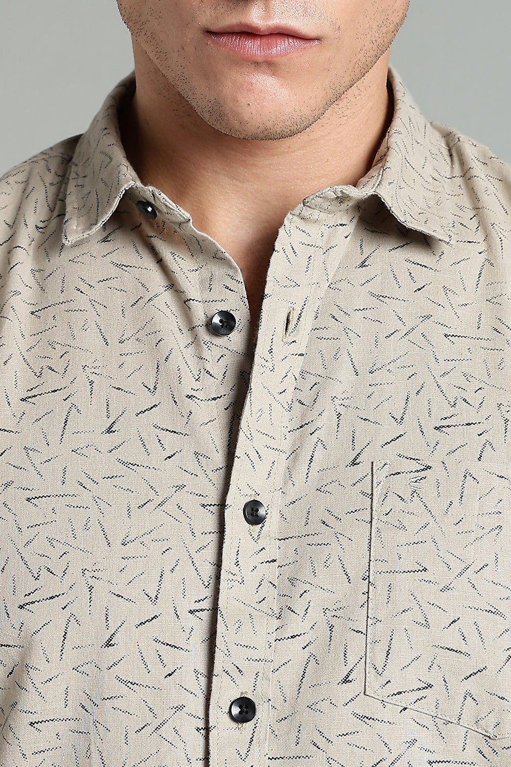 Enhance  Men’s Printed Casual Shirt – Full Sleeves with Patch Pocket and Button Cuffs  - Beige - SA05