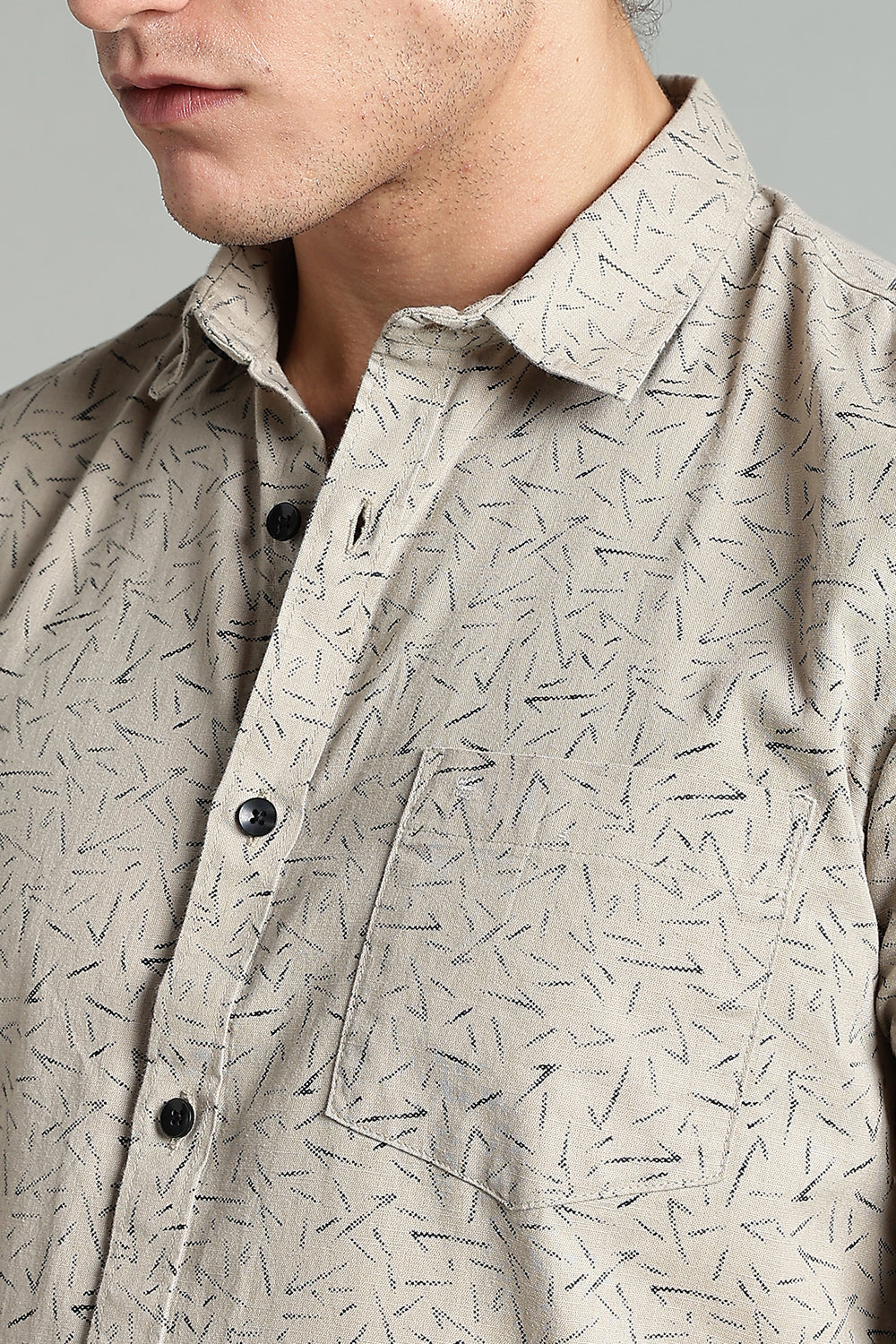 Enhance  Men’s Printed Casual Shirt – Full Sleeves with Patch Pocket and Button Cuffs  - Beige - SA05