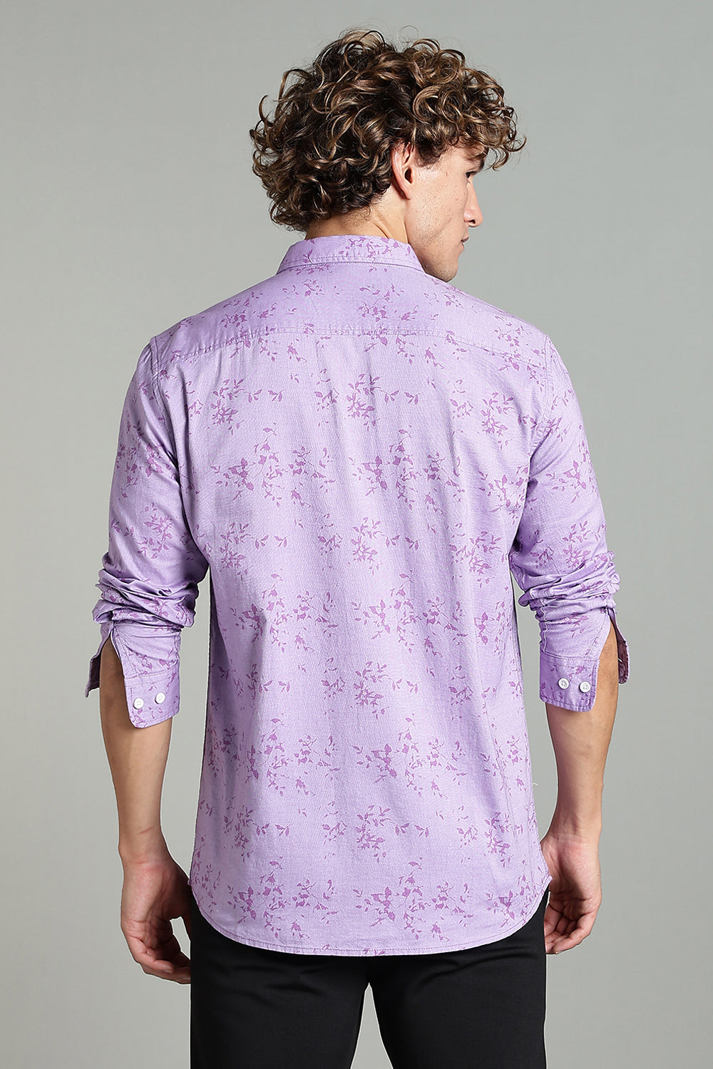 Enhance  Men’s Printed Casual Shirt – Full Sleeves with Patch Pocket and Button Cuffs  - Purple - SA01