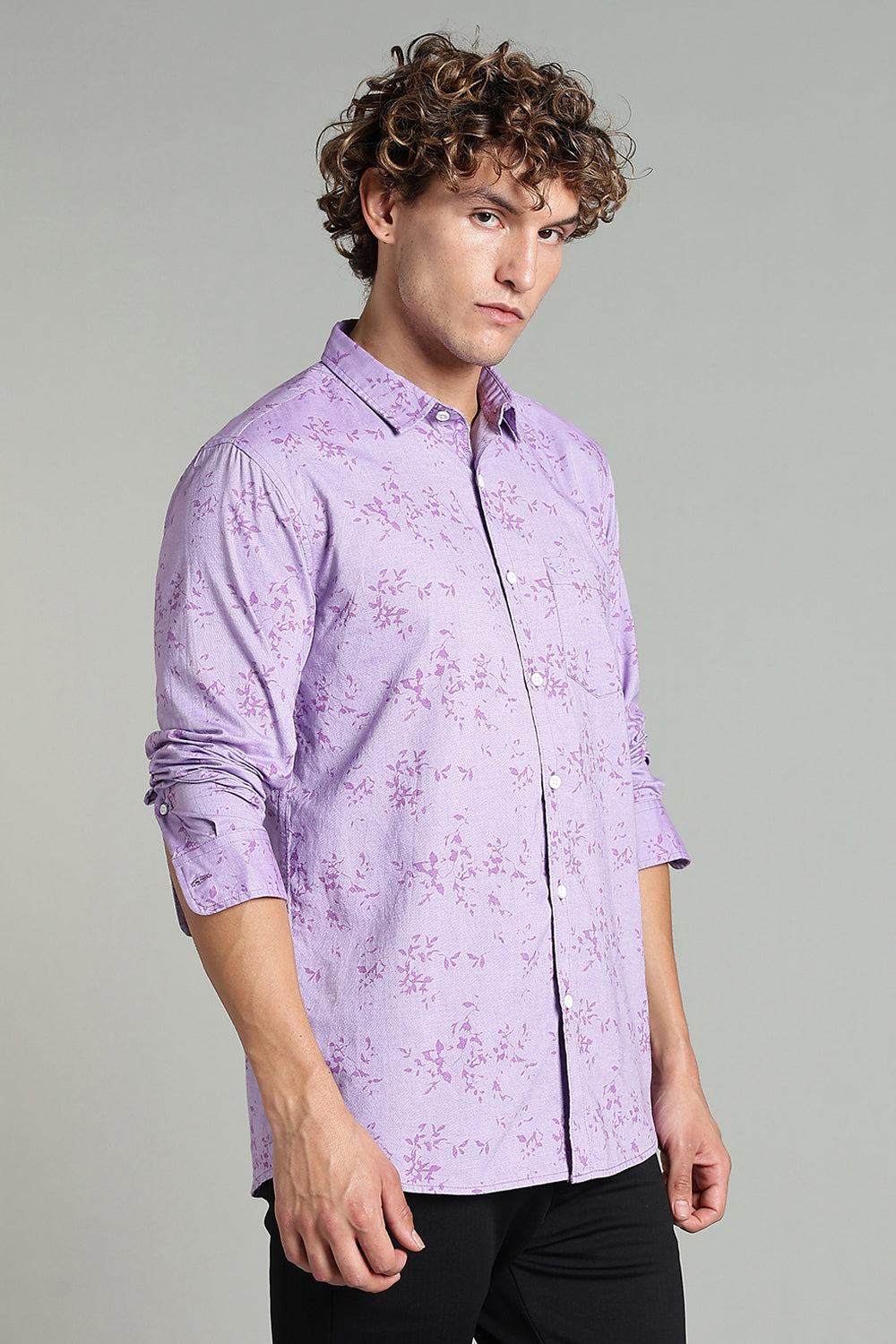 Enhance  Men’s Printed Casual Shirt – Full Sleeves with Patch Pocket and Button Cuffs  - Purple - SA01