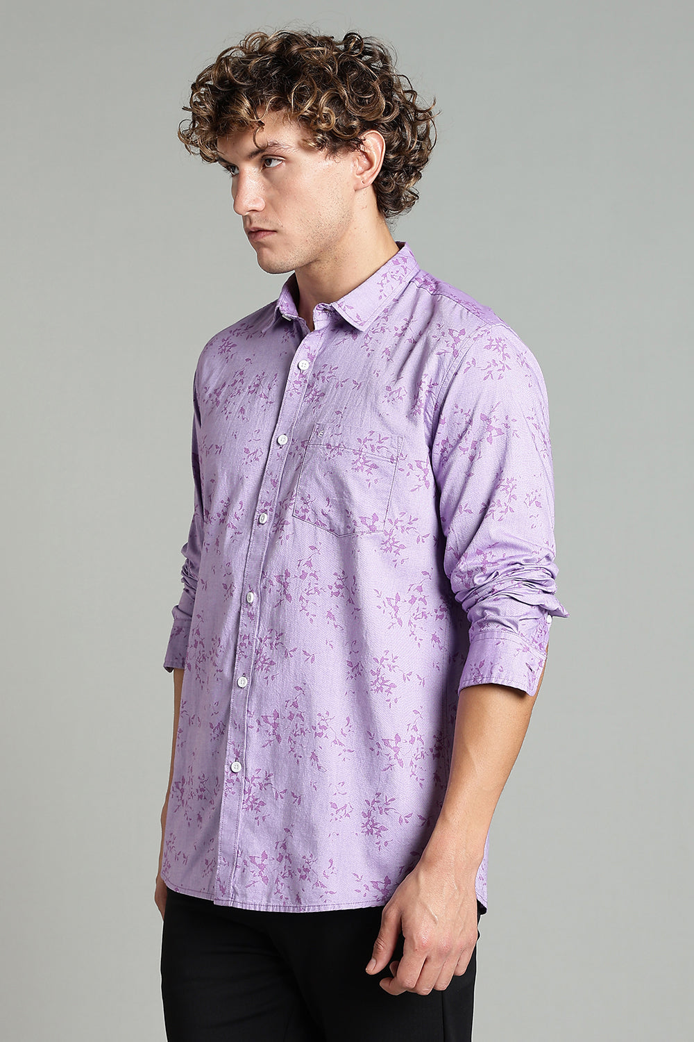 Enhance  Men’s Printed Casual Shirt – Full Sleeves with Patch Pocket and Button Cuffs  - Purple - SA01