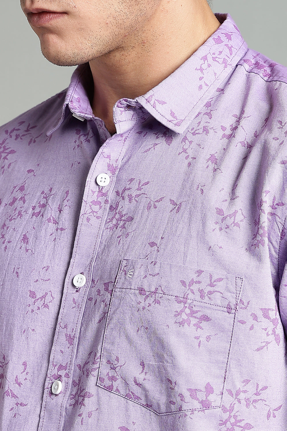 Enhance  Men’s Printed Casual Shirt – Full Sleeves with Patch Pocket and Button Cuffs  - Purple - SA01