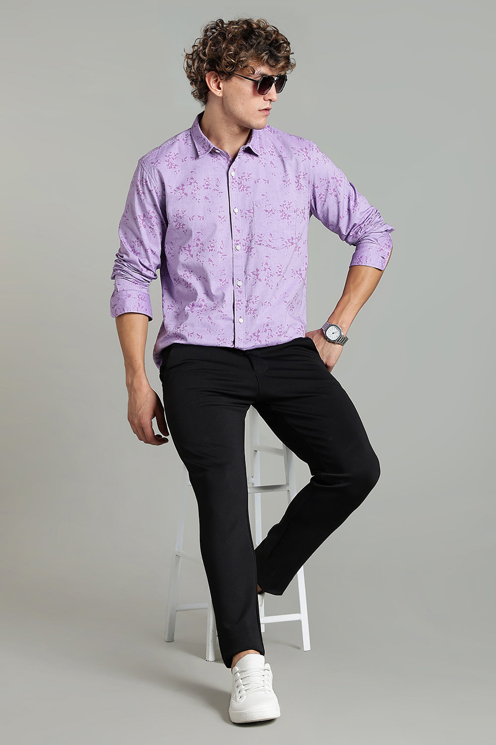 Enhance  Men’s Printed Casual Shirt – Full Sleeves with Patch Pocket and Button Cuffs  - Purple - SA01