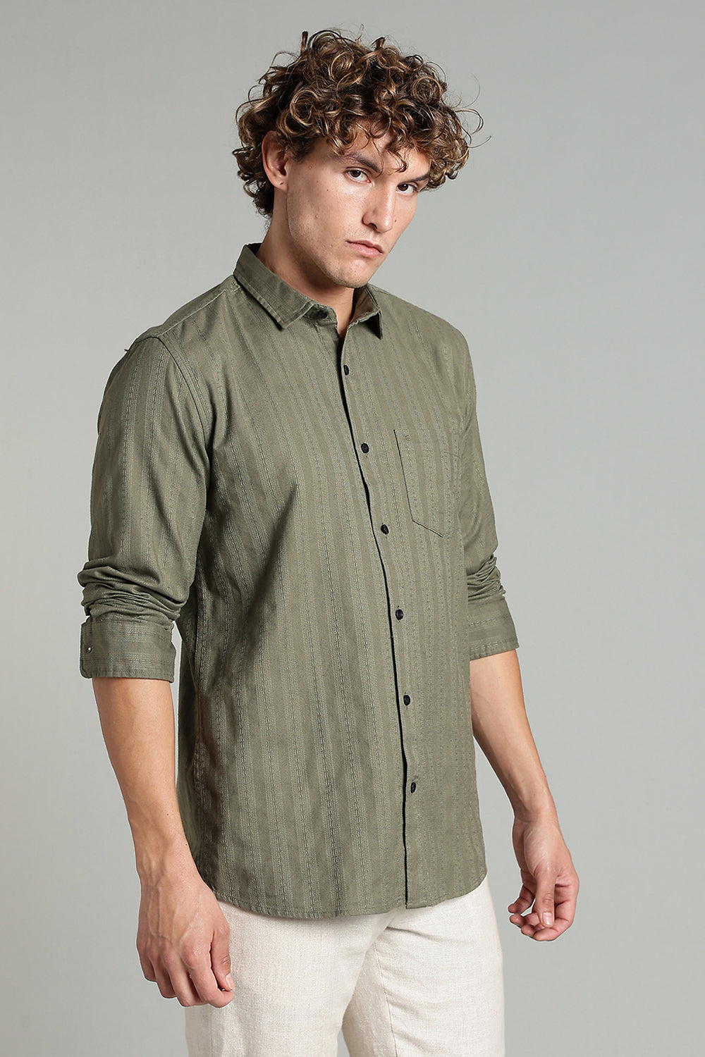 Enhance  Men’s Printed Casual Shirt – Full Sleeves with Patch Pocket and Button Cuffs  - Green - SA08