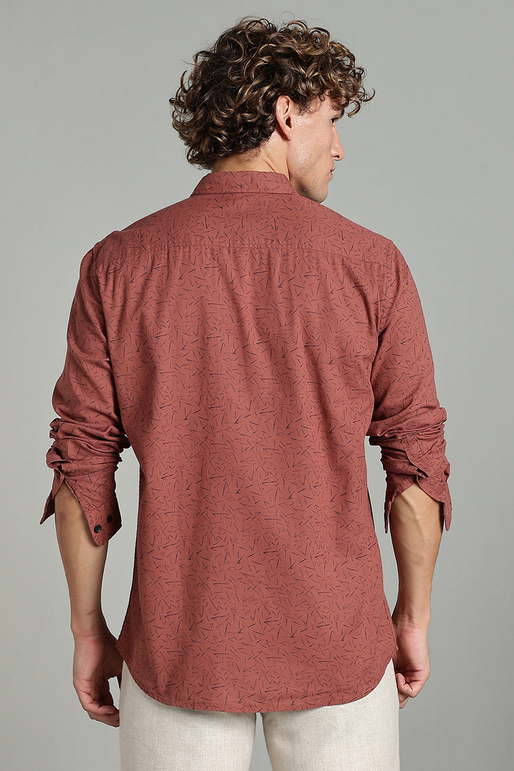 Enhance  Men’s Printed Casual Shirt – Full Sleeves with Patch Pocket and Button Cuffs  - Rust - SA06