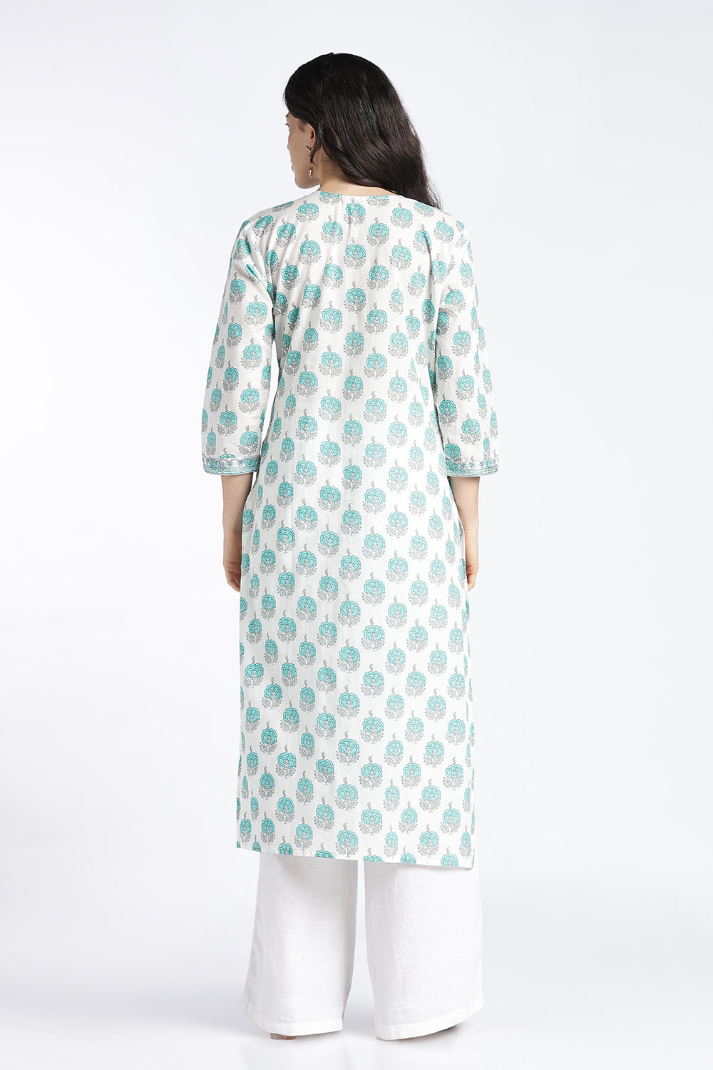 Mythri Women's Cotton Printed Kurti | V-Neck Floral Embroidered Kurti for Women | Regular Fit Everyday Ethnic Kurta | Casual Office Wear Cotton Kurti - 1040