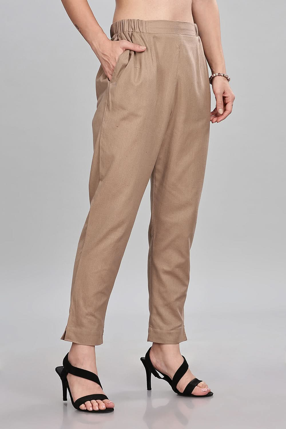 Mythri Trendy Women's Straight Pants with Adjustable Drawstrings & Bottom Slit Perfect Fit - Brown - P002