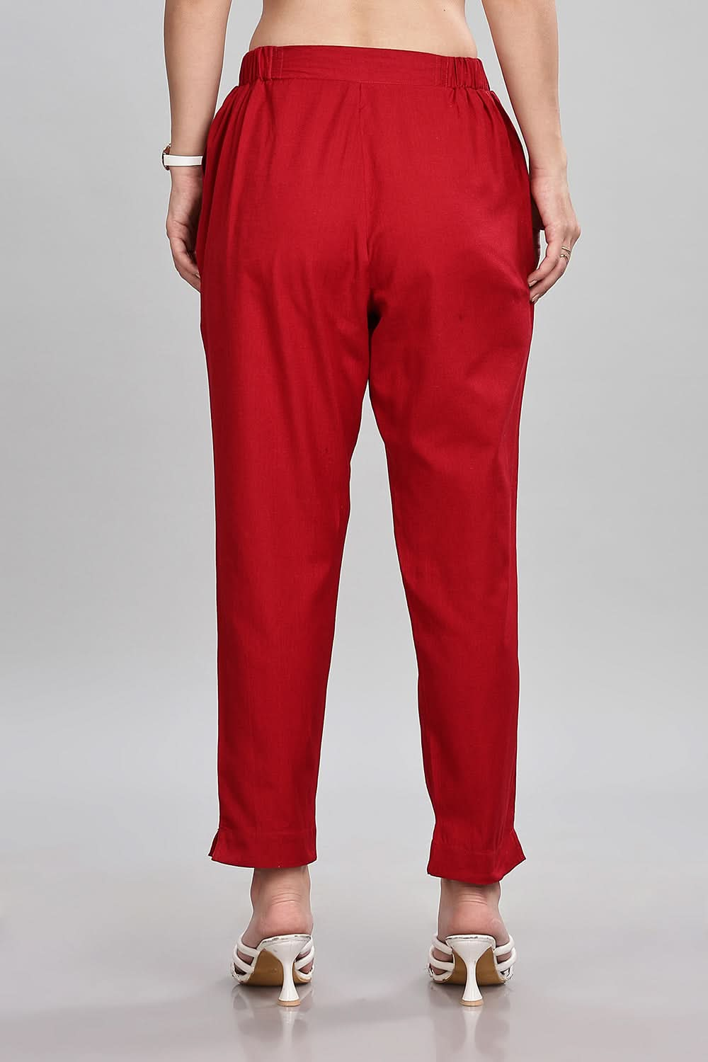 Mythri Trendy Women's Straight Pants with Adjustable Drawstrings & Bottom Slit Perfect Fit - Red - P002