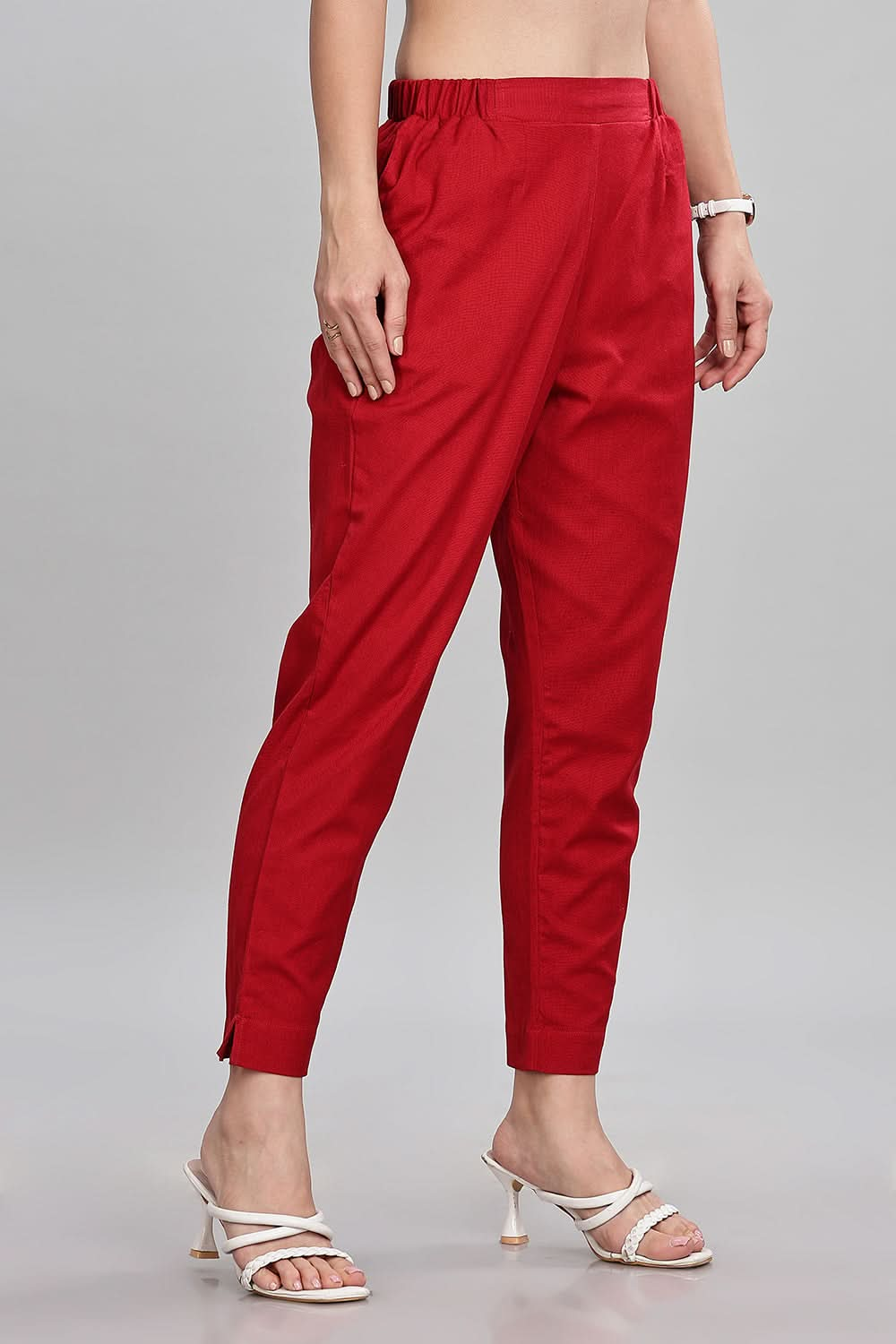 Mythri Trendy Women's Straight Pants with Adjustable Drawstrings & Bottom Slit Perfect Fit - Red - P002