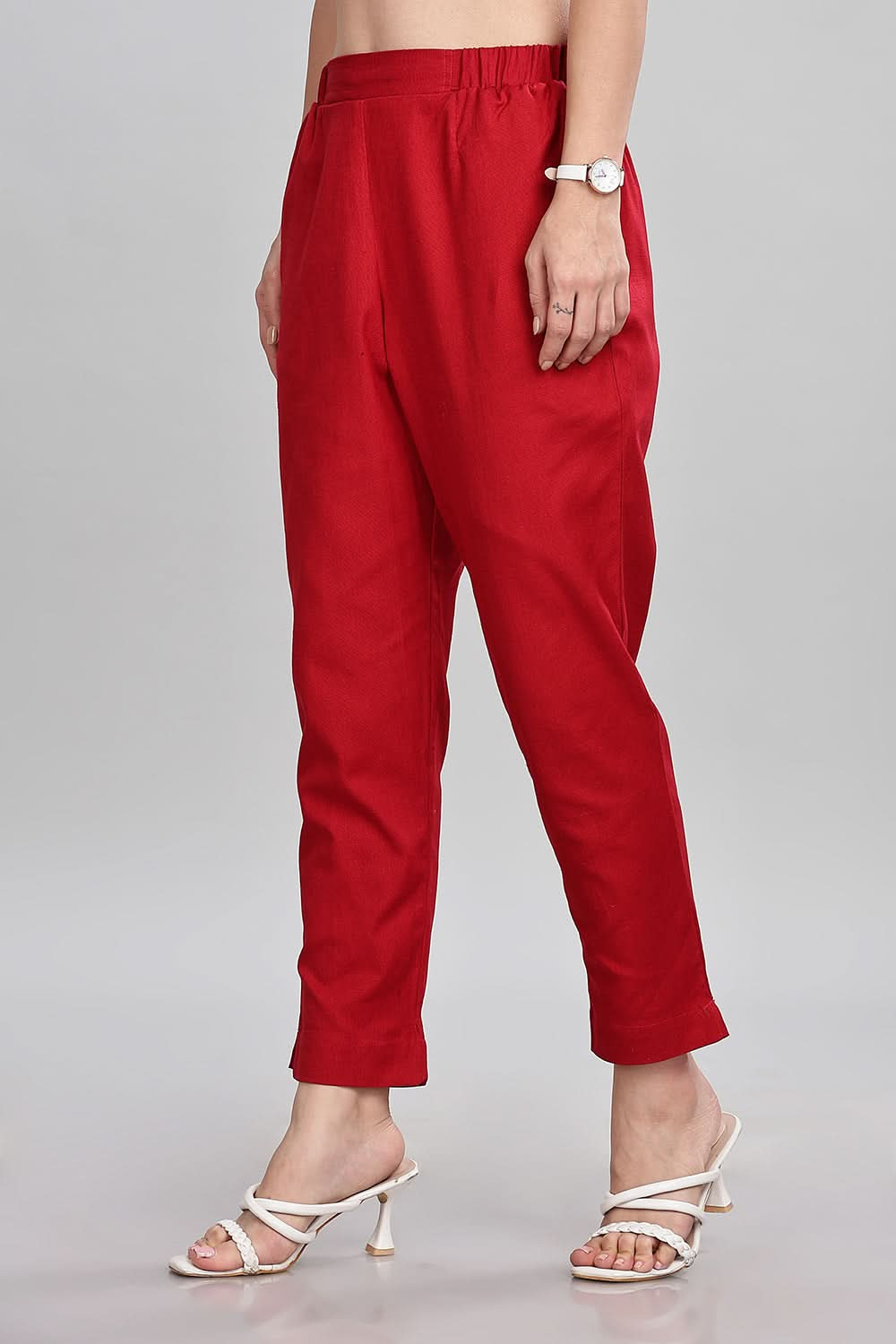 Mythri Trendy Women's Straight Pants with Adjustable Drawstrings & Bottom Slit Perfect Fit - Red - P002