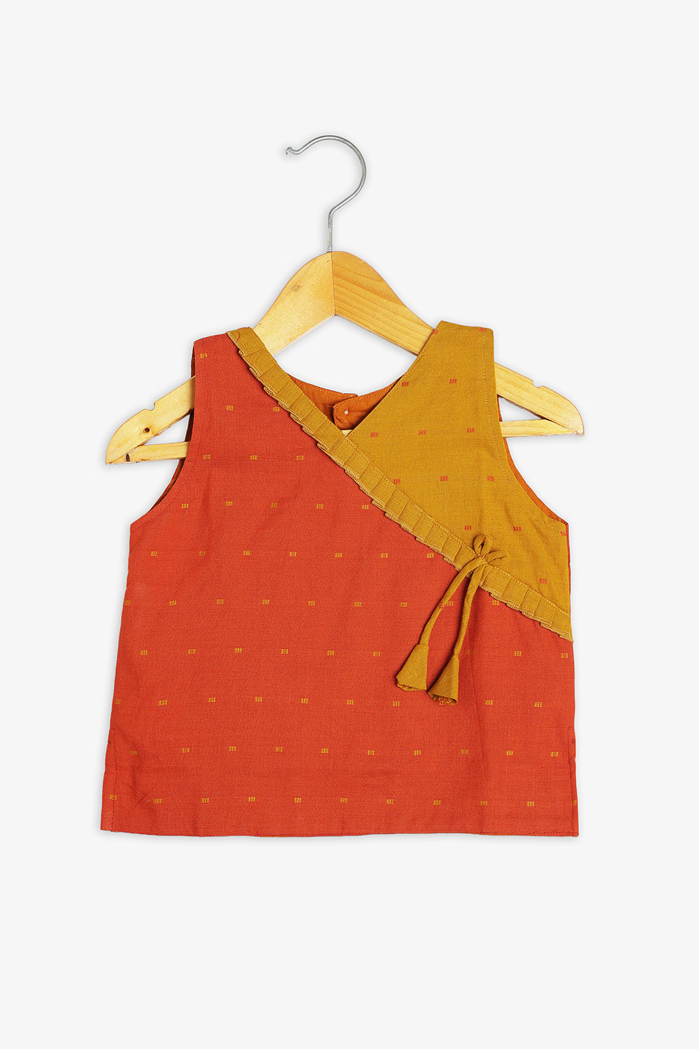 Chittythalli Girls Kalamkari Silk Cotton Slub Pavadai Set - Traditional Ethnic Wear-RUST-PS72
