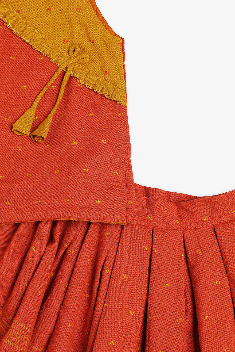Chittythalli Girls Kalamkari Silk Cotton Slub Pavadai Set - Traditional Ethnic Wear-RUST-PS72