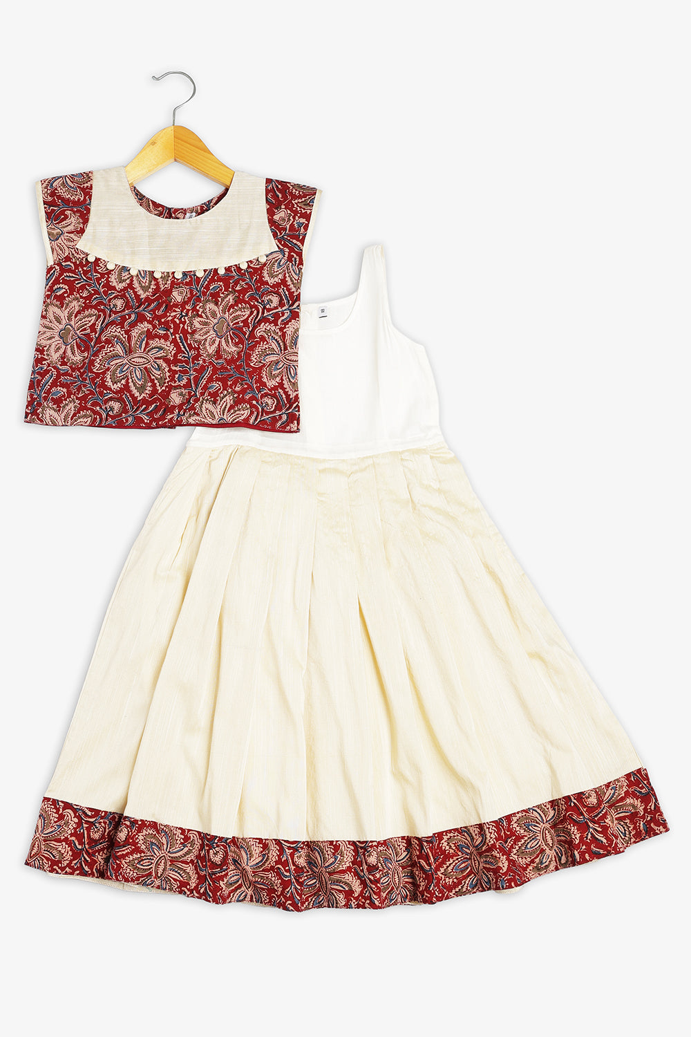 Chittythalli Girls Kalamkari Silk Cotton Slub Pavadai Set -Traditional Ethnic Wear-PS20