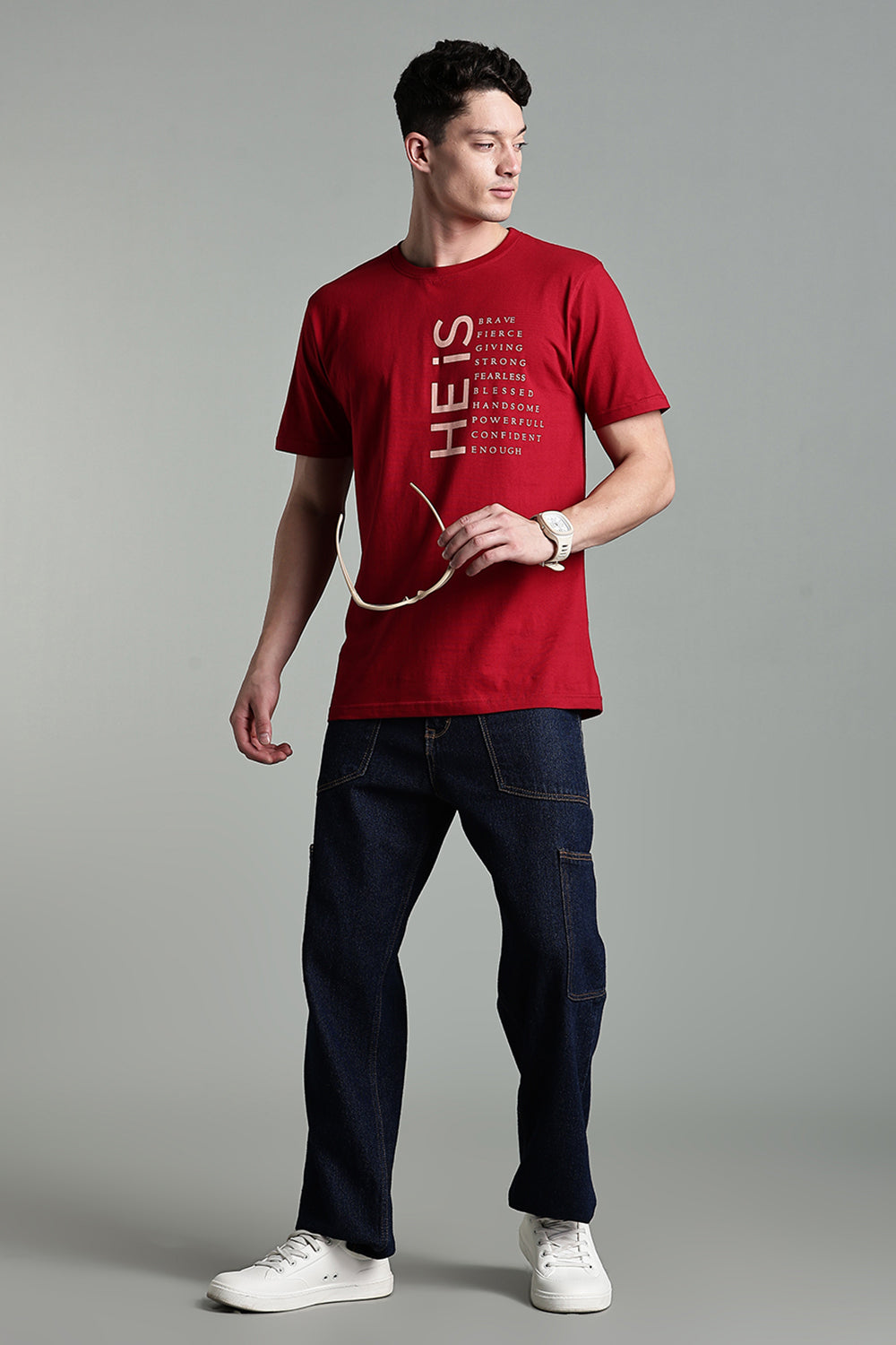 Enhance Men's Round Neck Typography Print Half Sleeve Cotton T-Shirt for Casual Wear - Maroon - T112