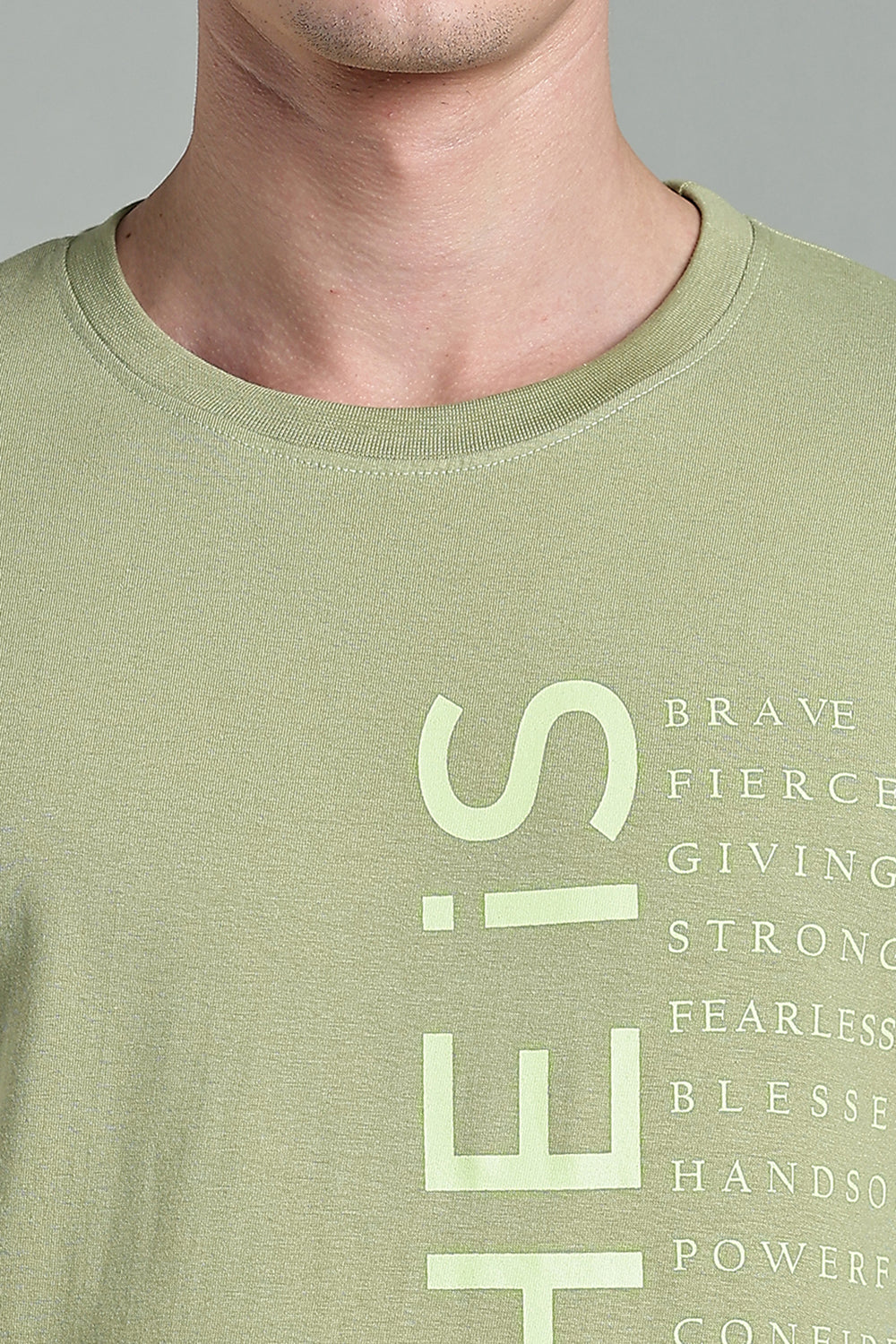 Enhance Men's Round Neck Typography Print Half Sleeve Cotton T-Shirt for Casual Wear - Olive - T111