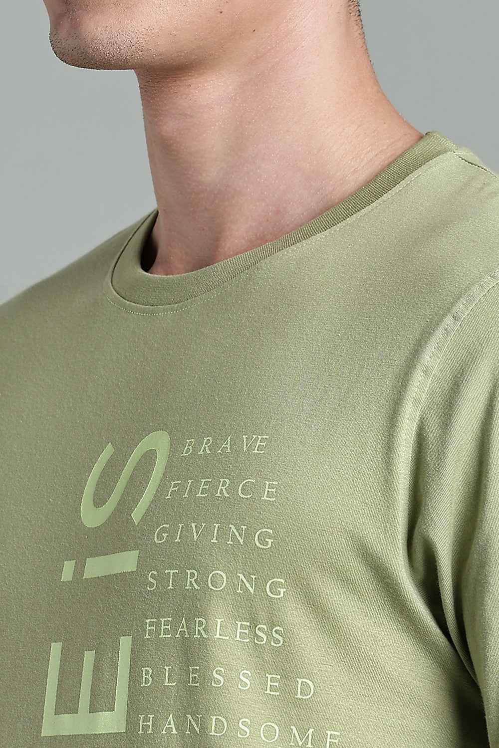 Enhance Men's Round Neck Typography Print Half Sleeve Cotton T-Shirt for Casual Wear - Olive - T111