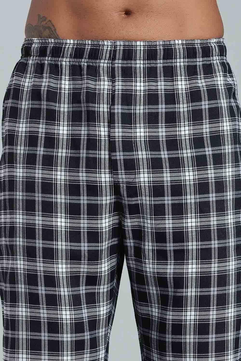 Enhance Men’s Cotton Blend Night Pants – Checked Pyjamas with Drawstring Waist & Side Pockets - Black White - NP01 - Naidu Hall Family Store