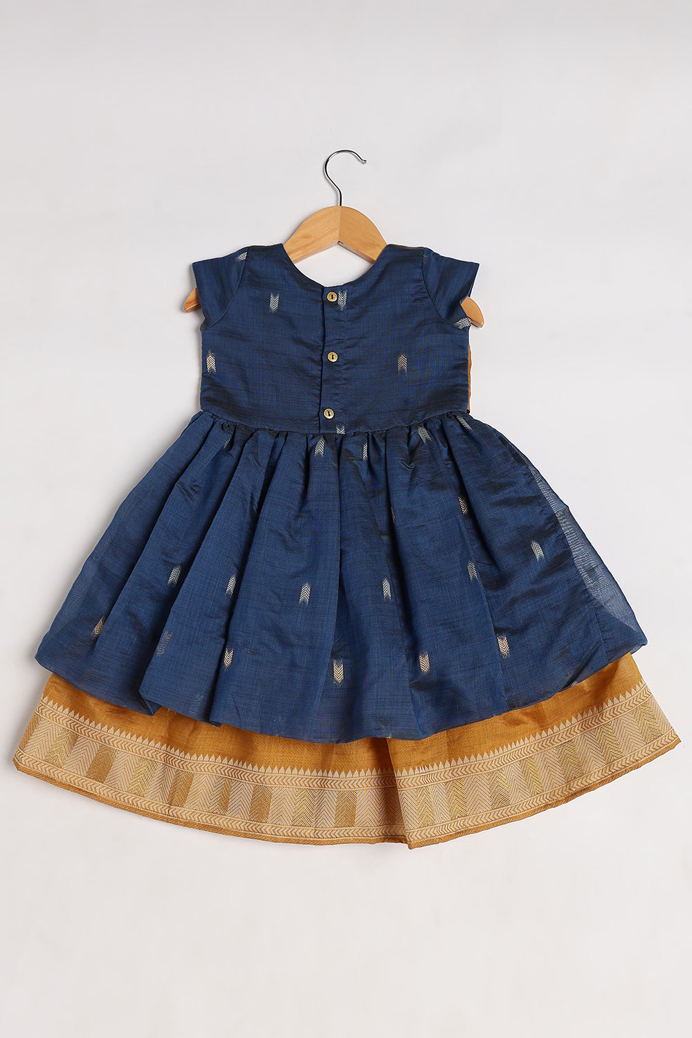 Chittythalli Girls’ Ethnic Chanderi Balloon Skirt Frock with Bow Knot and Gold Button Details | Traditional Festive Dress for Girls - FR44