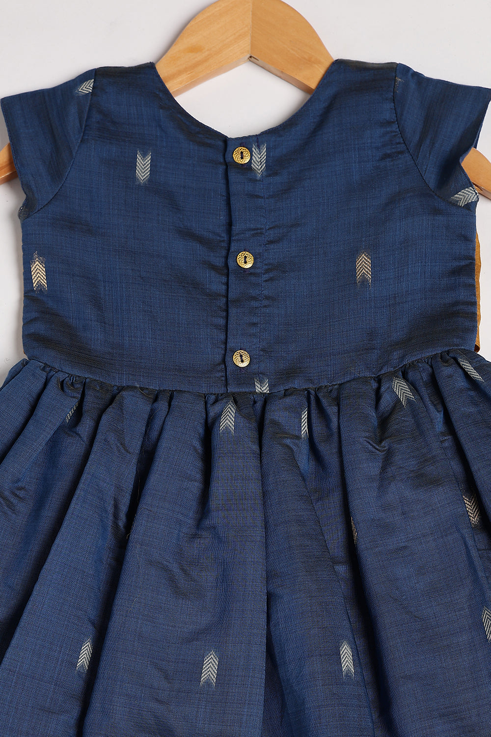 Chittythalli Girls’ Ethnic Chanderi Balloon Skirt Frock with Bow Knot and Gold Button Details | Traditional Festive Dress for Girls - FR44