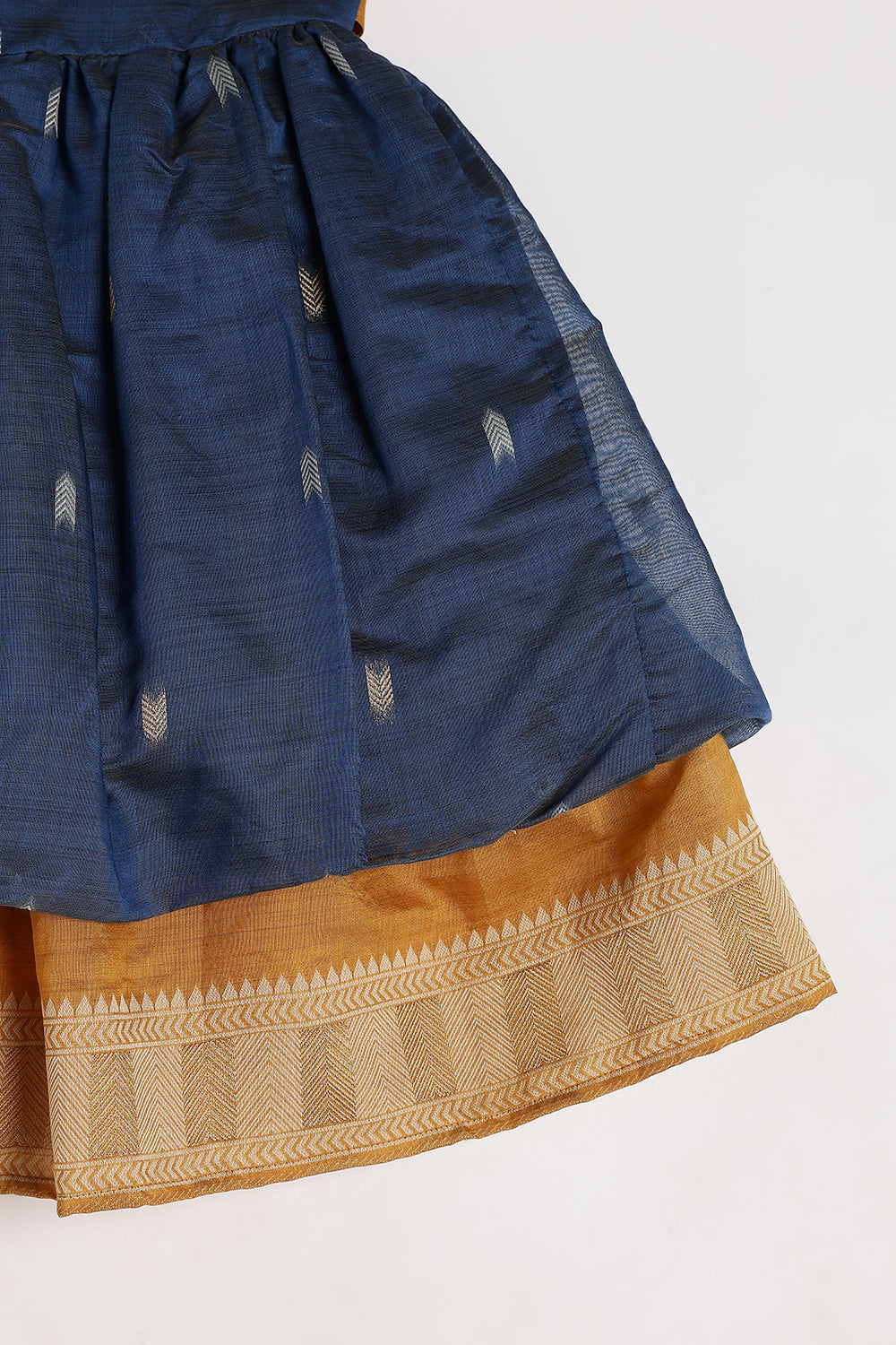 Chittythalli Girls’ Ethnic Chanderi Balloon Skirt Frock with Bow Knot and Gold Button Details | Traditional Festive Dress for Girls - FR44