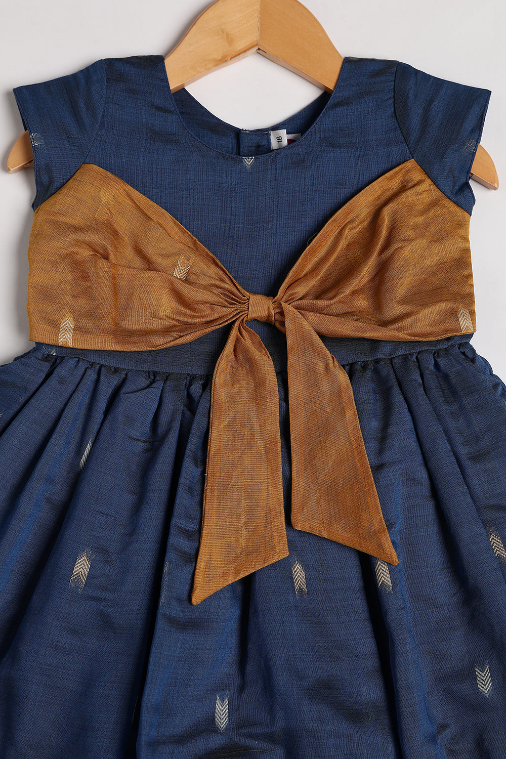 Chittythalli Girls’ Ethnic Chanderi Balloon Skirt Frock with Bow Knot and Gold Button Details | Traditional Festive Dress for Girls - FR44