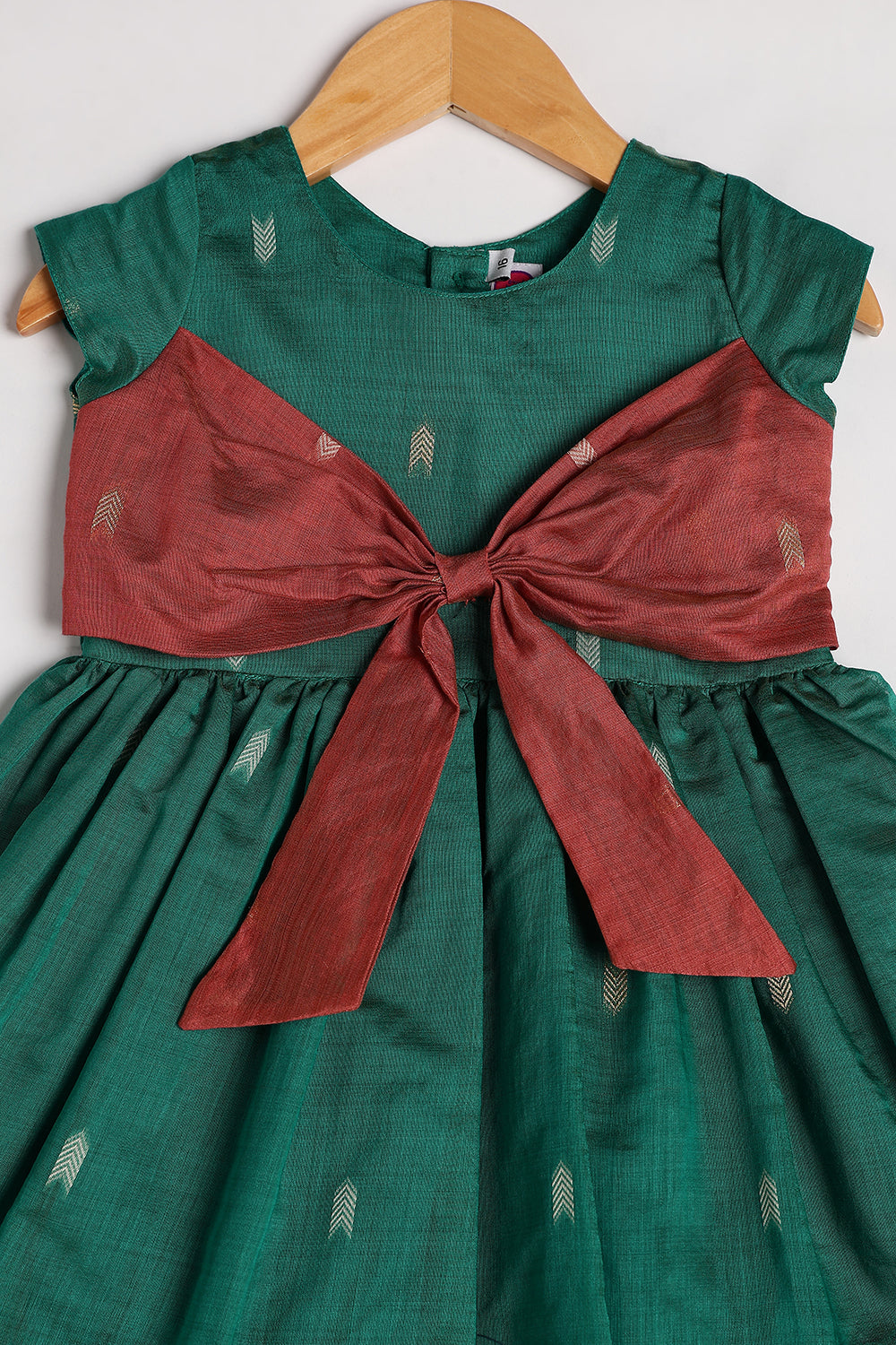 Chittythalli Girls’ Ethnic Chanderi Balloon Skirt Frock with Bow Knot and Gold Button Details | Traditional Festive Dress for Girls - FR44