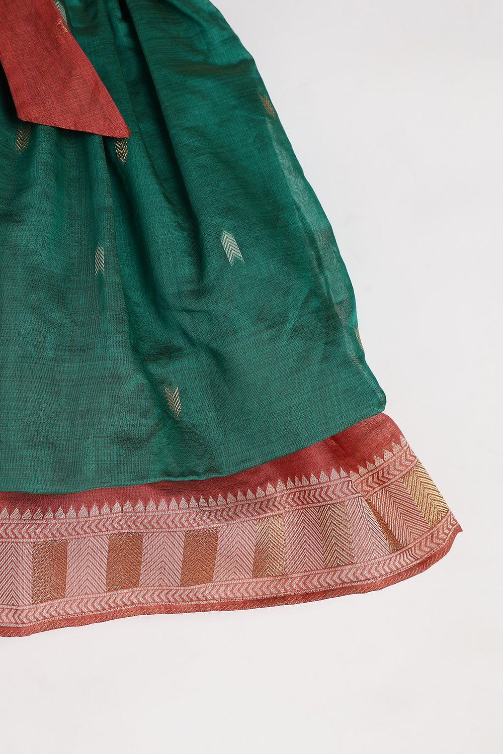 Chittythalli Girls’ Ethnic Chanderi Balloon Skirt Frock with Bow Knot and Gold Button Details | Traditional Festive Dress for Girls - FR44