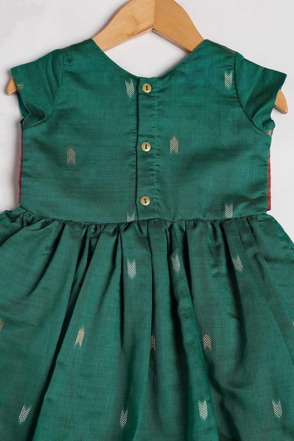 Chittythalli Girls’ Ethnic Chanderi Balloon Skirt Frock with Bow Knot and Gold Button Details | Traditional Festive Dress for Girls - FR44