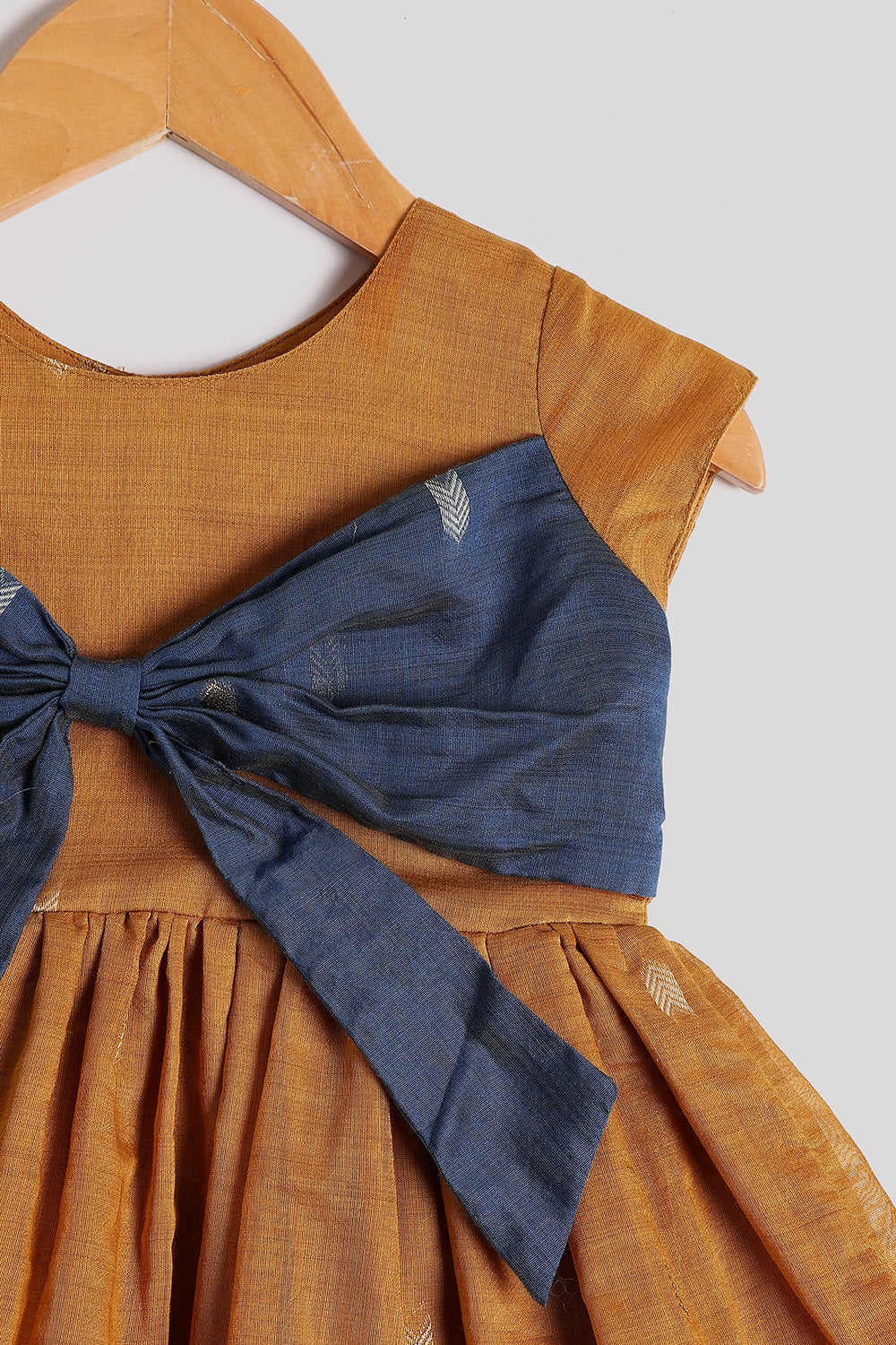 Chittythalli Girls’ Ethnic Chanderi Balloon Skirt Frock with Bow Knot and Gold Button Details | Traditional Festive Dress for Girls - FR44