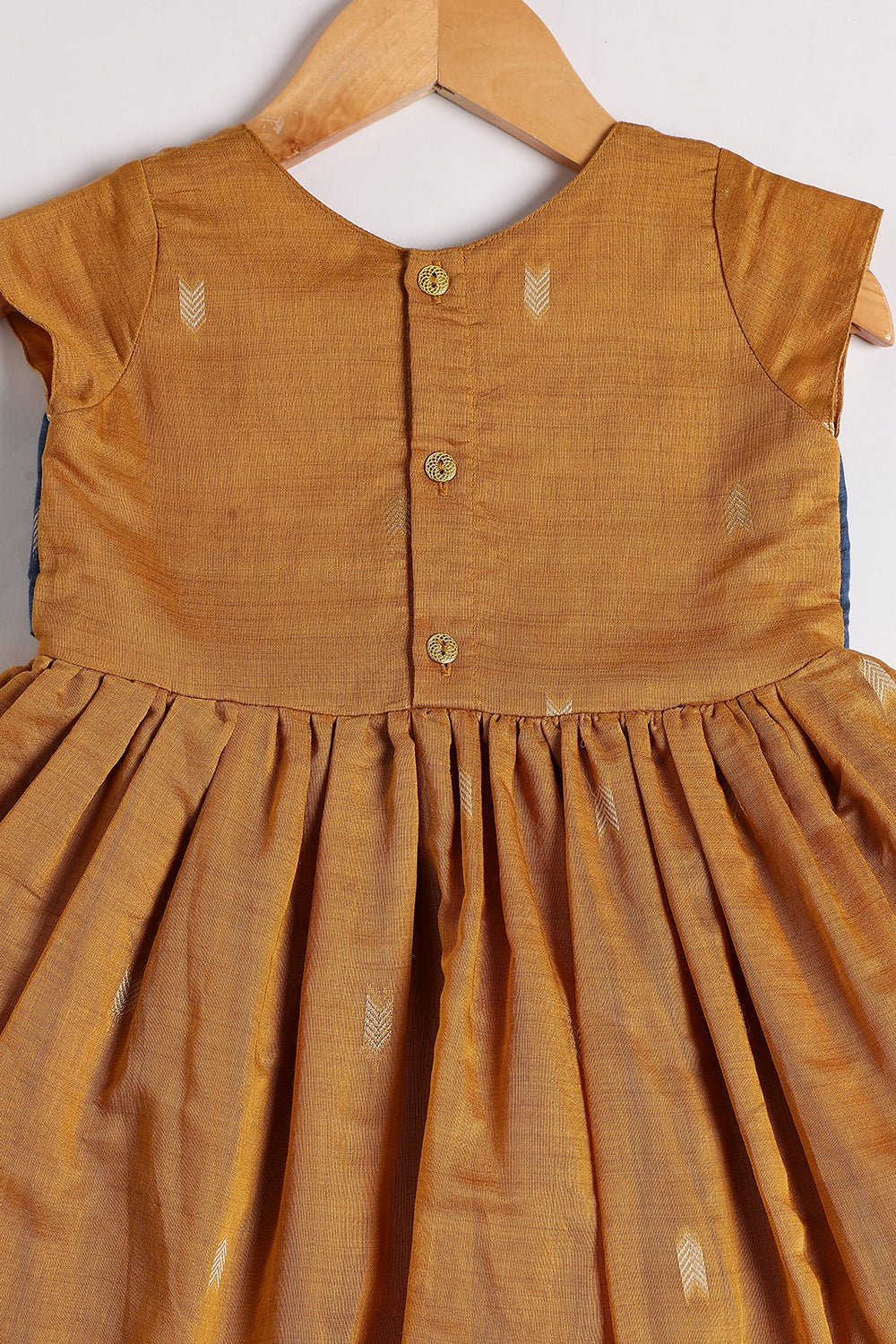 Chittythalli Girls’ Ethnic Chanderi Balloon Skirt Frock with Bow Knot and Gold Button Details | Traditional Festive Dress for Girls - FR44