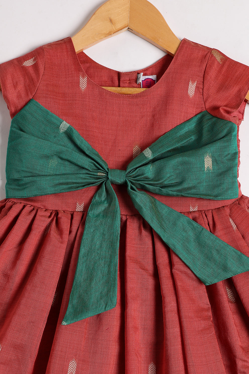 Chittythalli Girls’ Ethnic Chanderi Balloon Skirt Frock with Bow Knot and Gold Button Details | Traditional Festive Dress for Girls - FR44