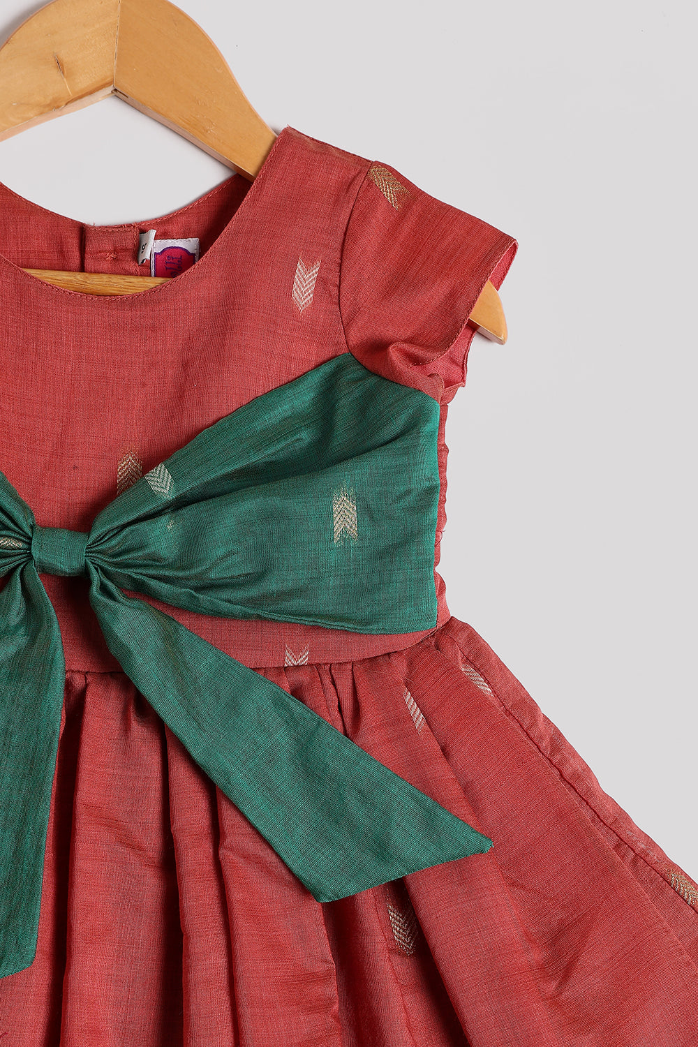 Chittythalli Girls’ Ethnic Chanderi Balloon Skirt Frock with Bow Knot and Gold Button Details | Traditional Festive Dress for Girls - FR44