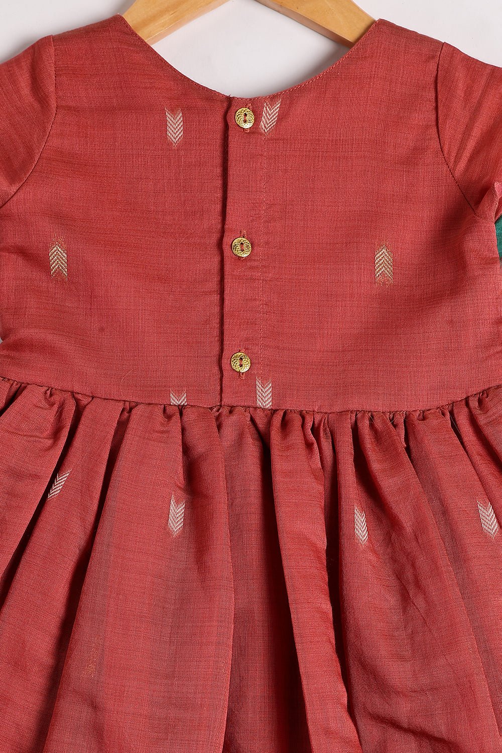 Chittythalli Girls’ Ethnic Chanderi Balloon Skirt Frock with Bow Knot and Gold Button Details | Traditional Festive Dress for Girls - FR44