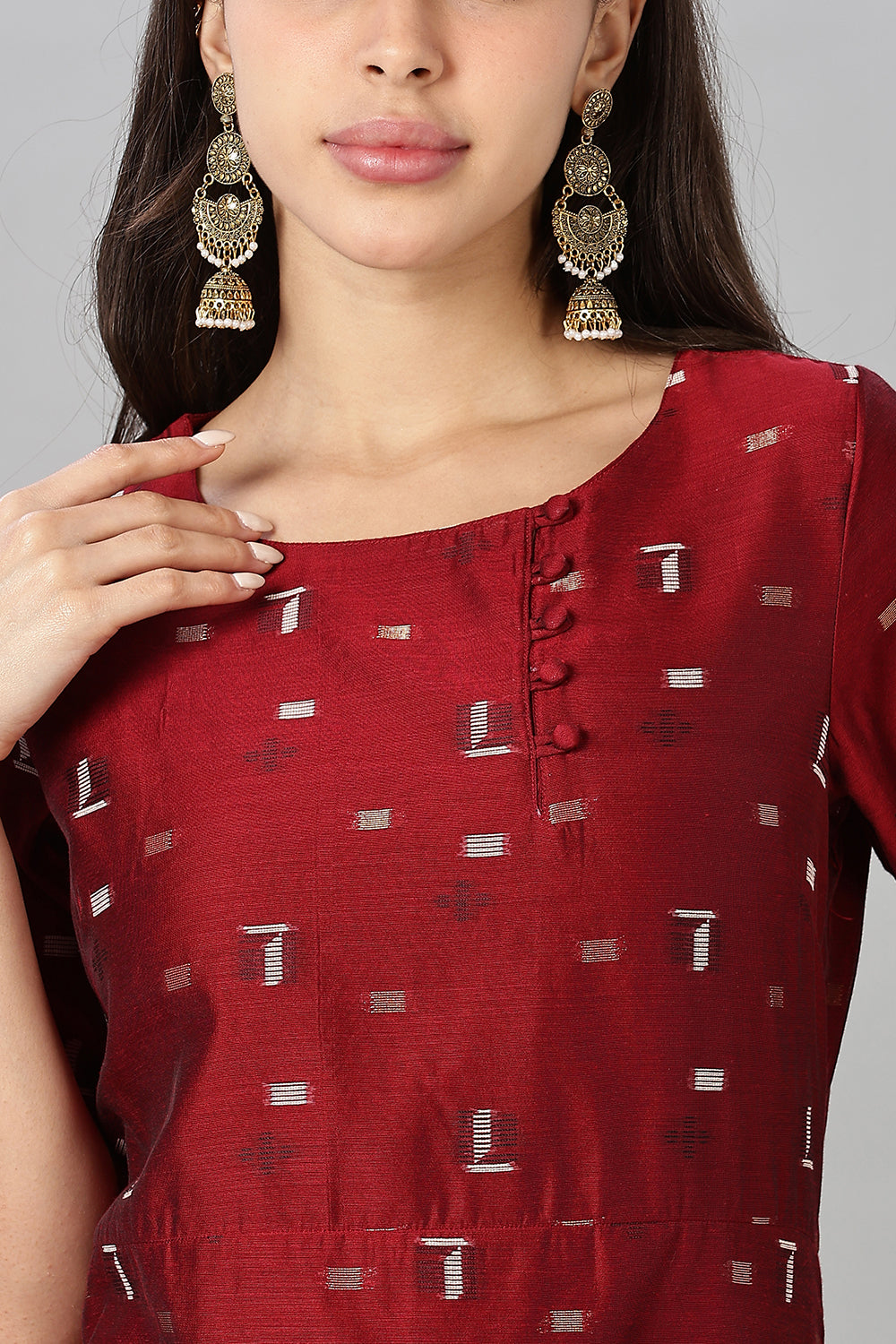 Mythri womens Side Slit Cotton Blend Kurta – Button Closure Ethnic Wear - Red - KU94