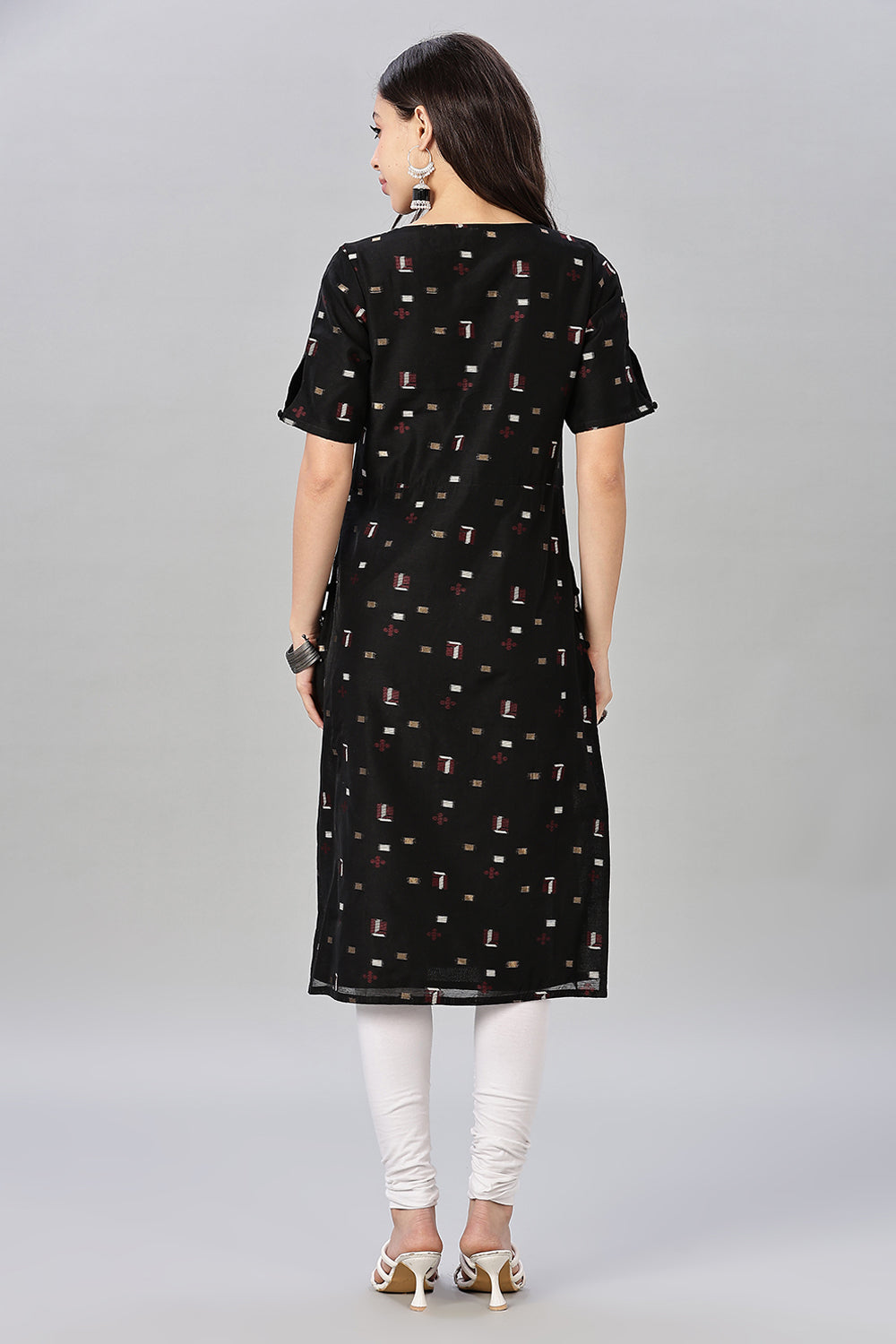 Mythri womens Side Slit Cotton Blend Kurta – Button Closure Ethnic Wear - Black - KU94
