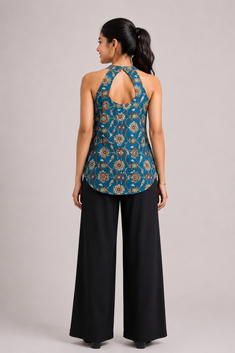 Mythri Women's Cotton Halter Neck Short Kurti Top | Sleeveless Princess Panel Ethnic Top for Women | Casual & Everyday Wear - TO49