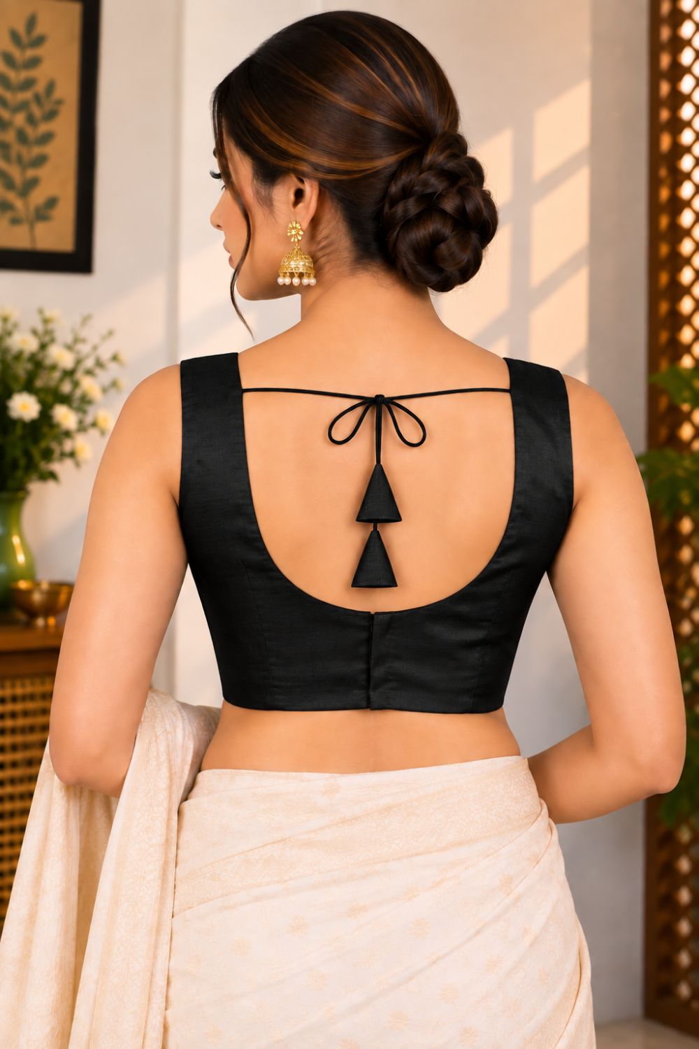 Women's Solid Silk Blend Saree Blouse with V Neck Neckline and attachable Elbow Sleeve - Regular | Ready-to-Wear Saree Blouse for Daily Wear, Festive Wear, Office Wear, Special Occasions - L640