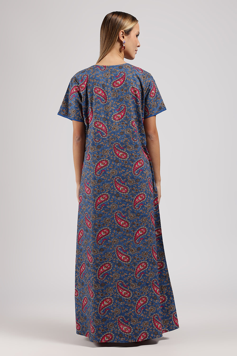 Naidu Hall Printed Cotton Nighty for Women – A-Line Relaxed Fit Sleepwear with V-Neck & Asymmetric Panel | Comfortable Daily Wear Nighty
 - N121