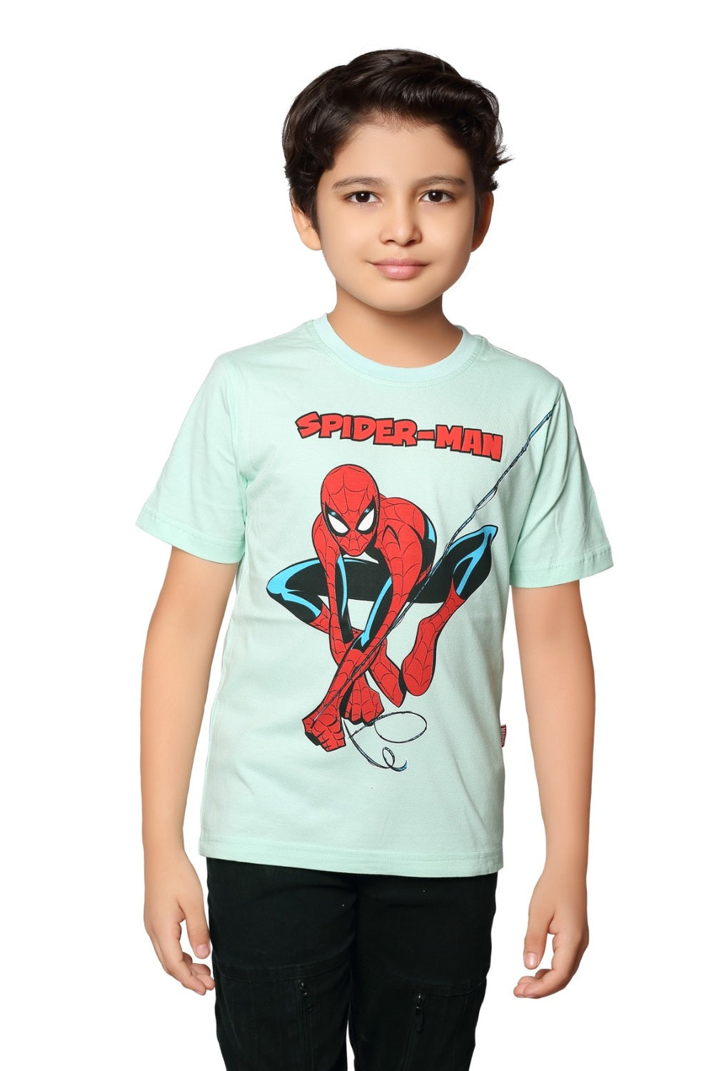 Boys Printed Cotton-Blend T-Shirt | Round Neck Short Sleeve Regular Fit Daily Wear Tee - Mint - 3015