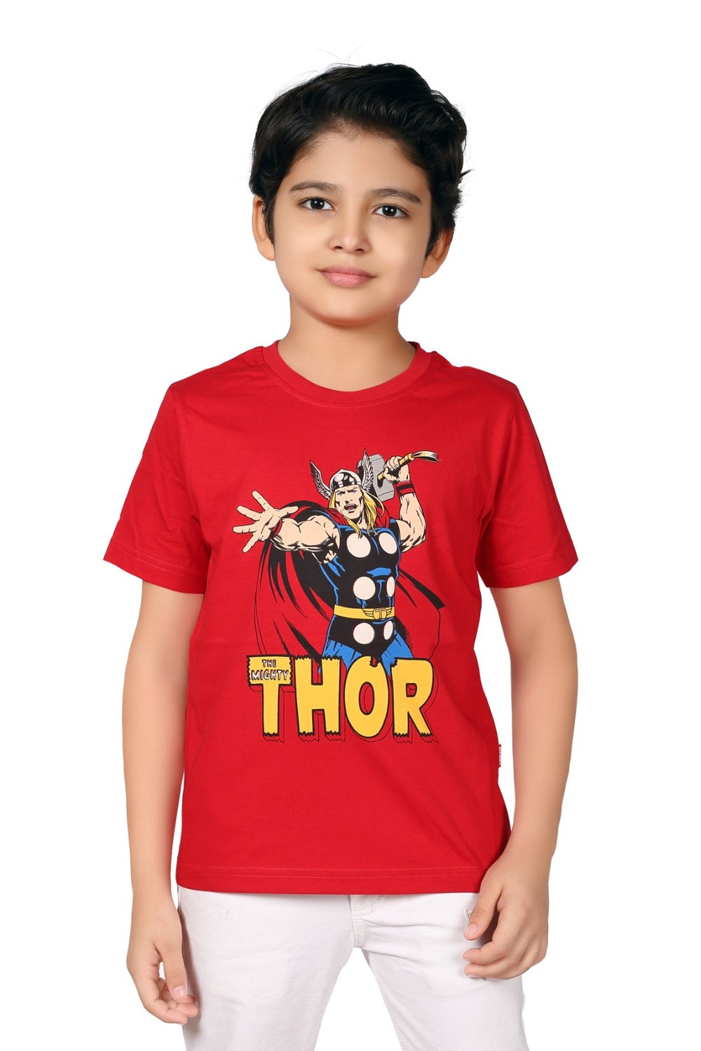 Boys Printed Cotton-Blend T-Shirt | Round Neck Short Sleeve Regular Fit Daily Wear Tee - Red - 3015