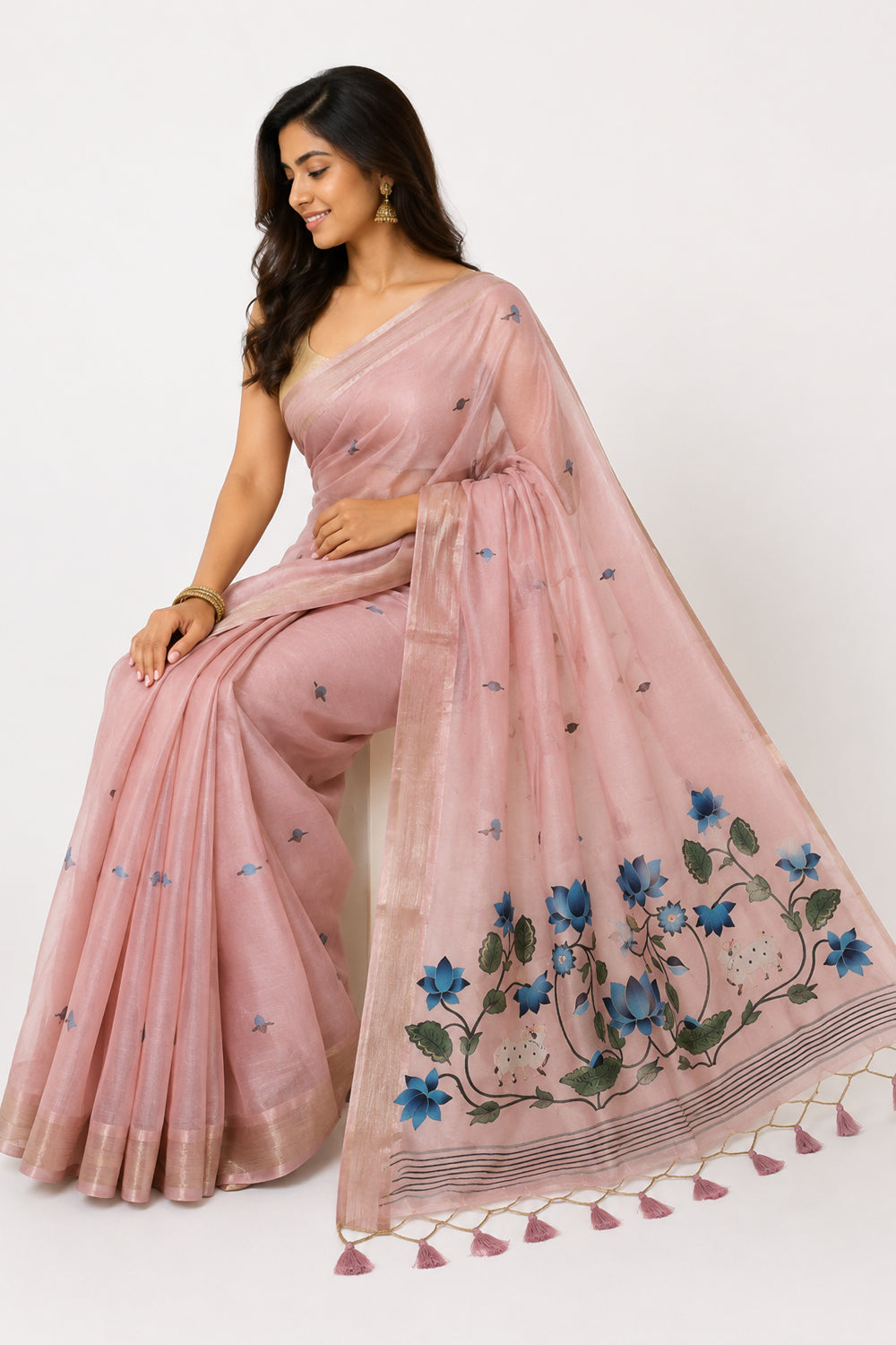Women's Art Linen Jacquard Saree | Lightweight Woven Linen-Style Ethnic Saree | RC72