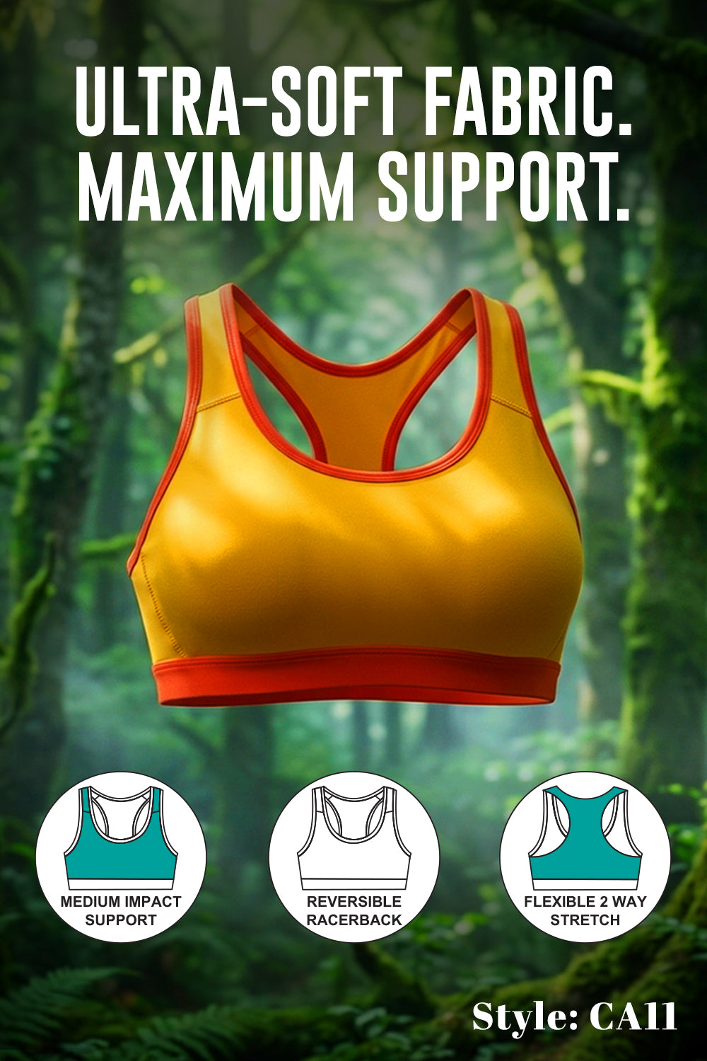Medium Coverage Non-Padded Non-Wired Intimacy Reversible Active Sports Bra - CA11