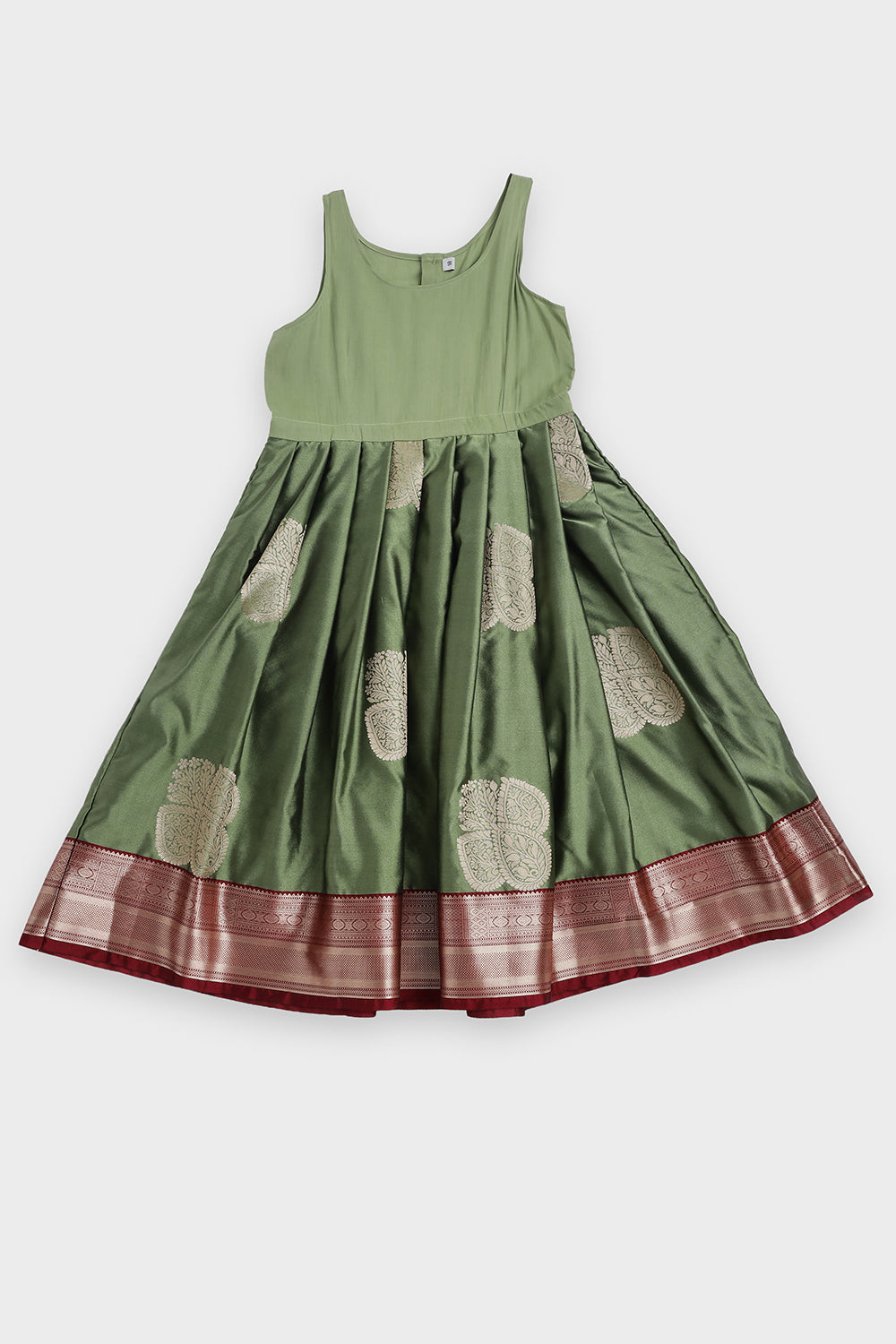 CHITTYTHALLI Girls Art Silk Pavadai Set – Sweetheart Neck Traditional Pattu Pavadai Dress with Knife Pleated Skirt | Festive Ethnic Wear for Girls - PS007