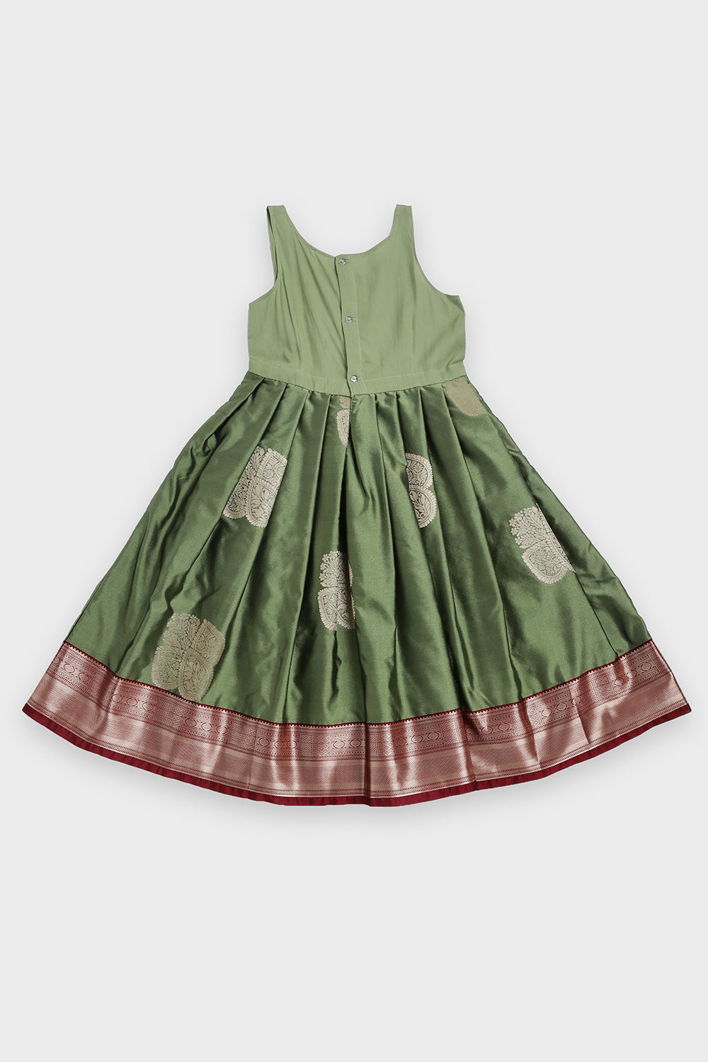 CHITTYTHALLI Girls Art Silk Pavadai Set – Sweetheart Neck Traditional Pattu Pavadai Dress with Knife Pleated Skirt | Festive Ethnic Wear for Girls - PS007