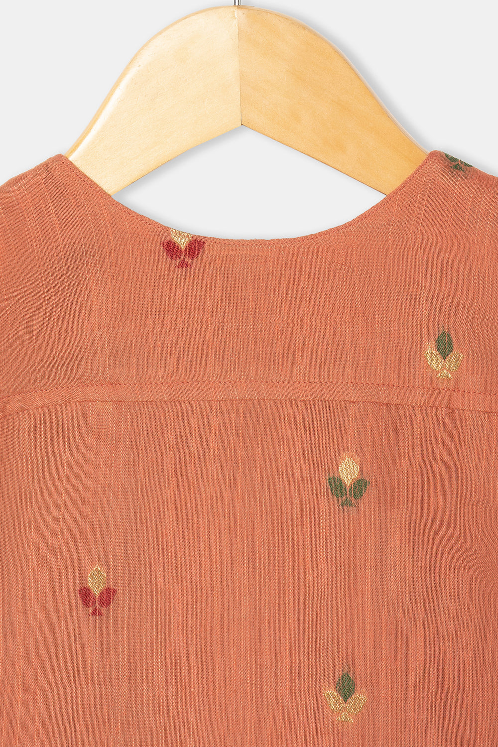 Chittythalli Girls Knee-Length Frock with Puff Sleeves and Pleated Front Detailing - Orange - FR32