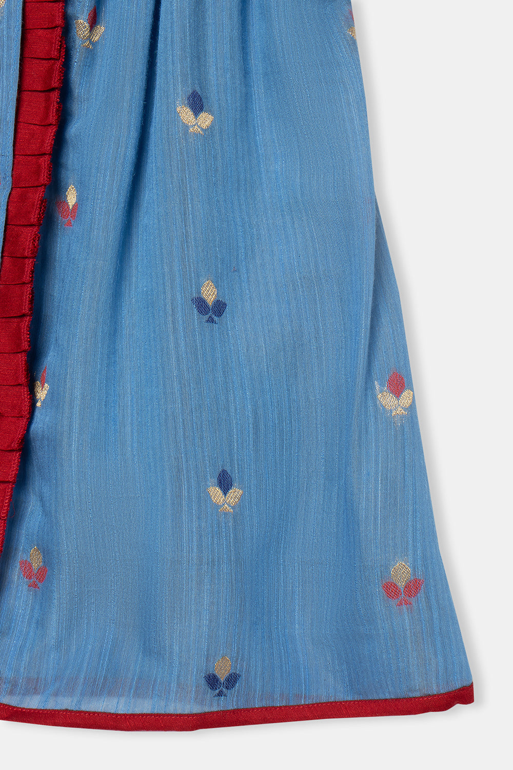 Chittythalli Girls Knee-Length Frock with Puff Sleeves and Pleated Front Detailing - Blue - FR32