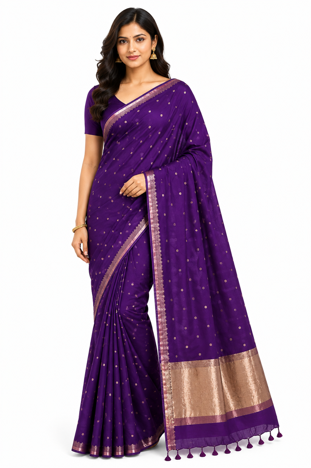 Naidu Hall Women's Purple Bengal Cotton Blend Jacquard Saree with Blouse | Lightweight Ethnic Wear Saree - R551