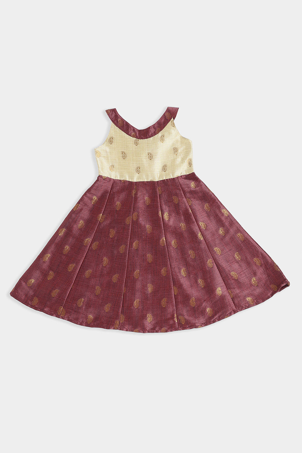 Chittythalli Girls Cotton Blend Frock – A-Line Halter Neck Ethnic Dress with Paisley Print | Traditional Wear for Toddlers - FR49