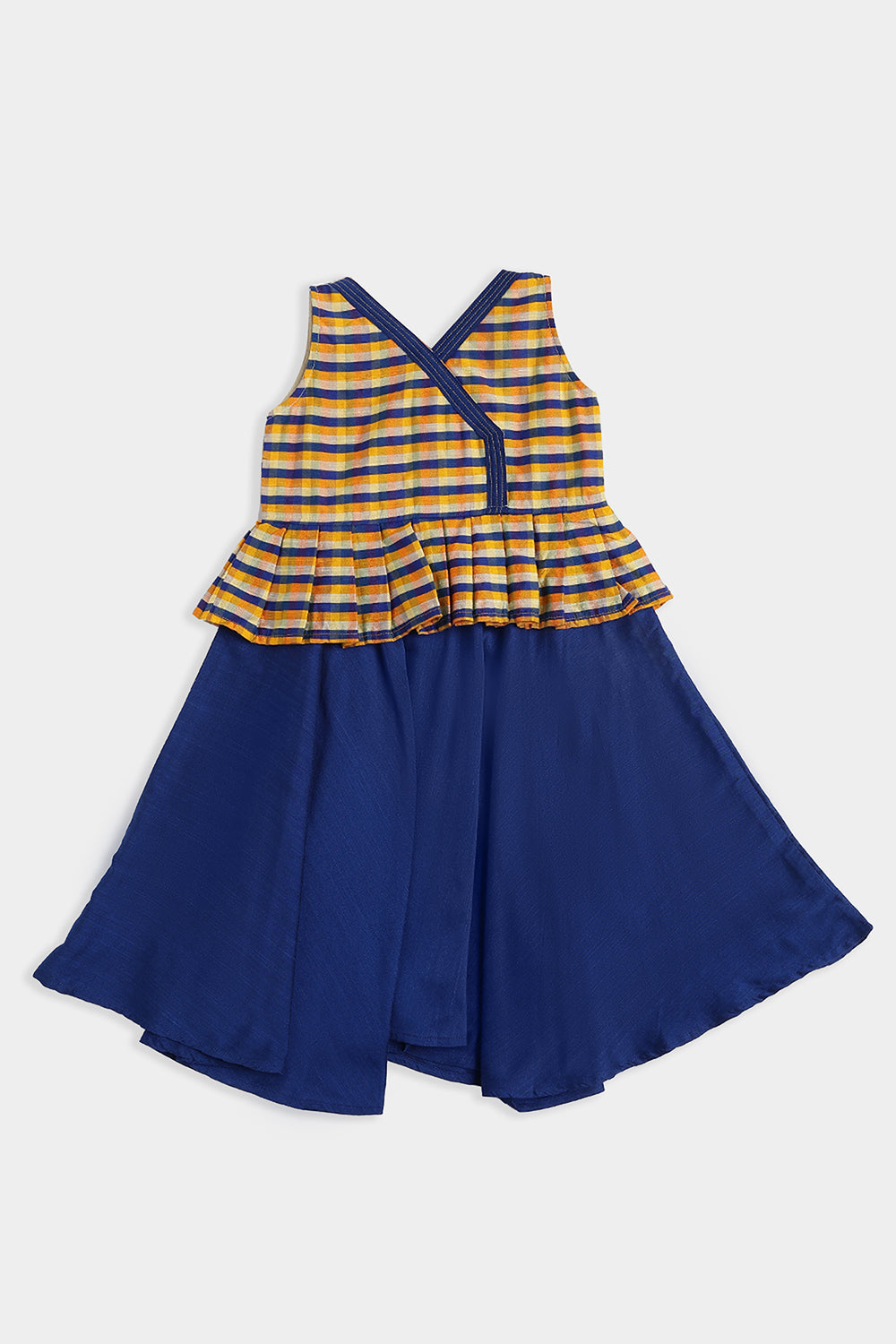 Chittythalli Girls Cotton Slub Frock – Checked Peplum Ethnic Dress with Angrakha Style & Circular Skirt | Toddler Traditional Wear - FR53